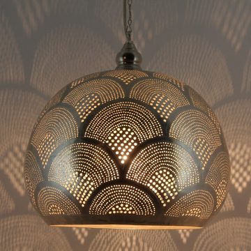 Casa Moro Hängeleuchte Orientalische Lampe Toufaha Samak D30 Silber aus Messing, ohne Leuchtmittel, Marokkanische Pendelleuchte Ramadan Hängelampe EL2024