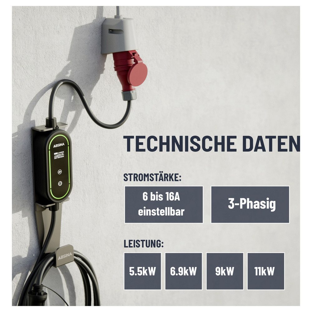 ABSINA Elektroauto-Ladestation Absina Wallbox Typ 2 Mode 2 16 A 11 kW
