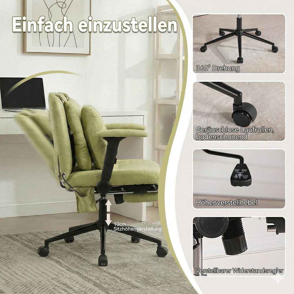 Vankel Drehstuhl Ergonomischer Bürostuhl mit Air-Lordosenstütze & breitem Sitz, Bequemer Schreibtischstuhl mit Rollen, weich gepolstert, 150 kg