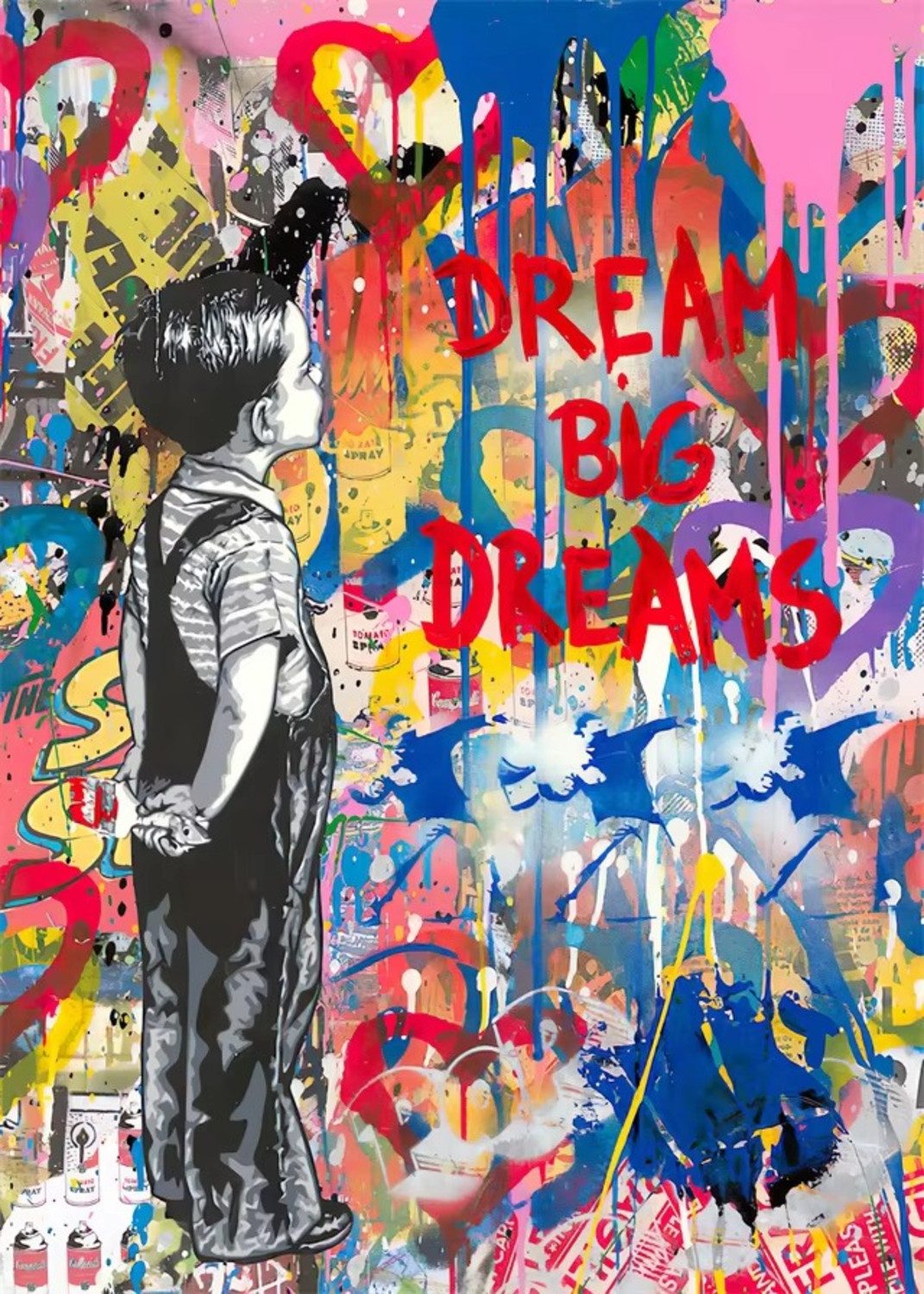 TPFLiving Kunstdruck OHNE RAHMEN, Bangsy Art - Graffiti Kunst - abstrakte Motive - (Leinwandbild XXL), Farben: Farben: bunt - Größe: 20x30cm