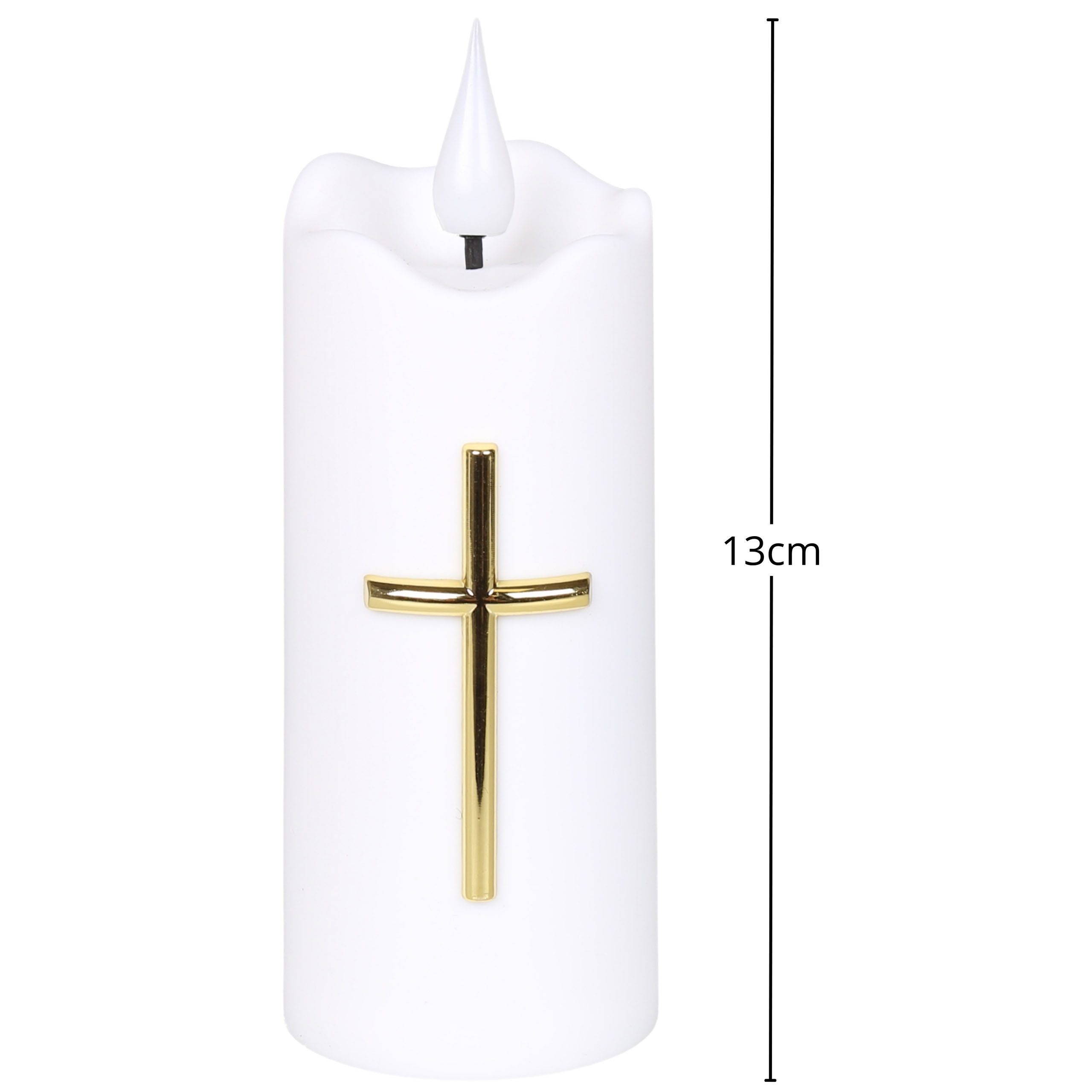Sarcia.eu LED-Kerze Weiße LED-Kerze mit Kreuz, Flammeneffekt und Batterien, 13 cm – Bild 4 von 5