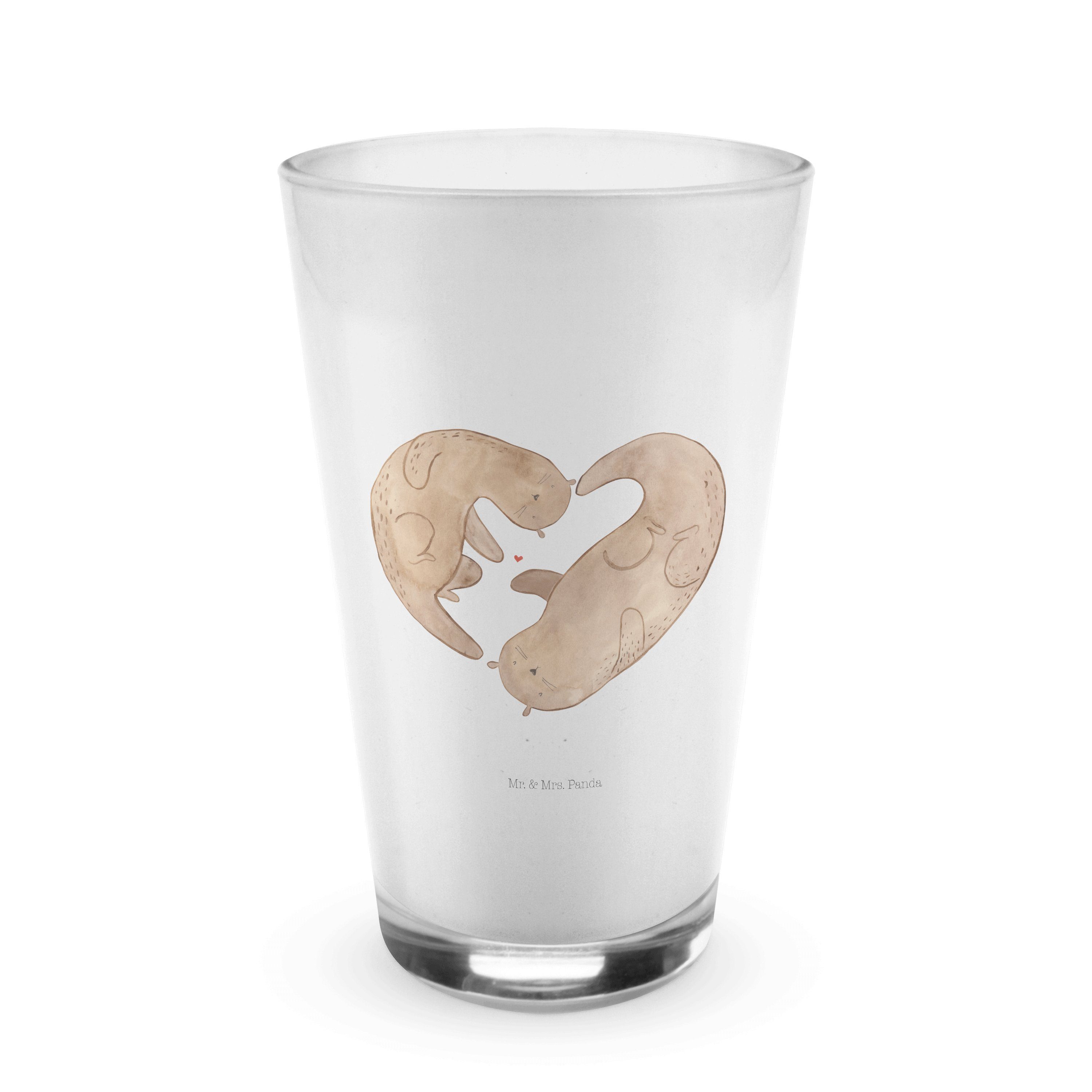 Mr. & Mrs. Panda Glas Otter Herz - Transparent - Geschenk, Cappuccino Tasse, Cappuccino Gla, Premium Glas