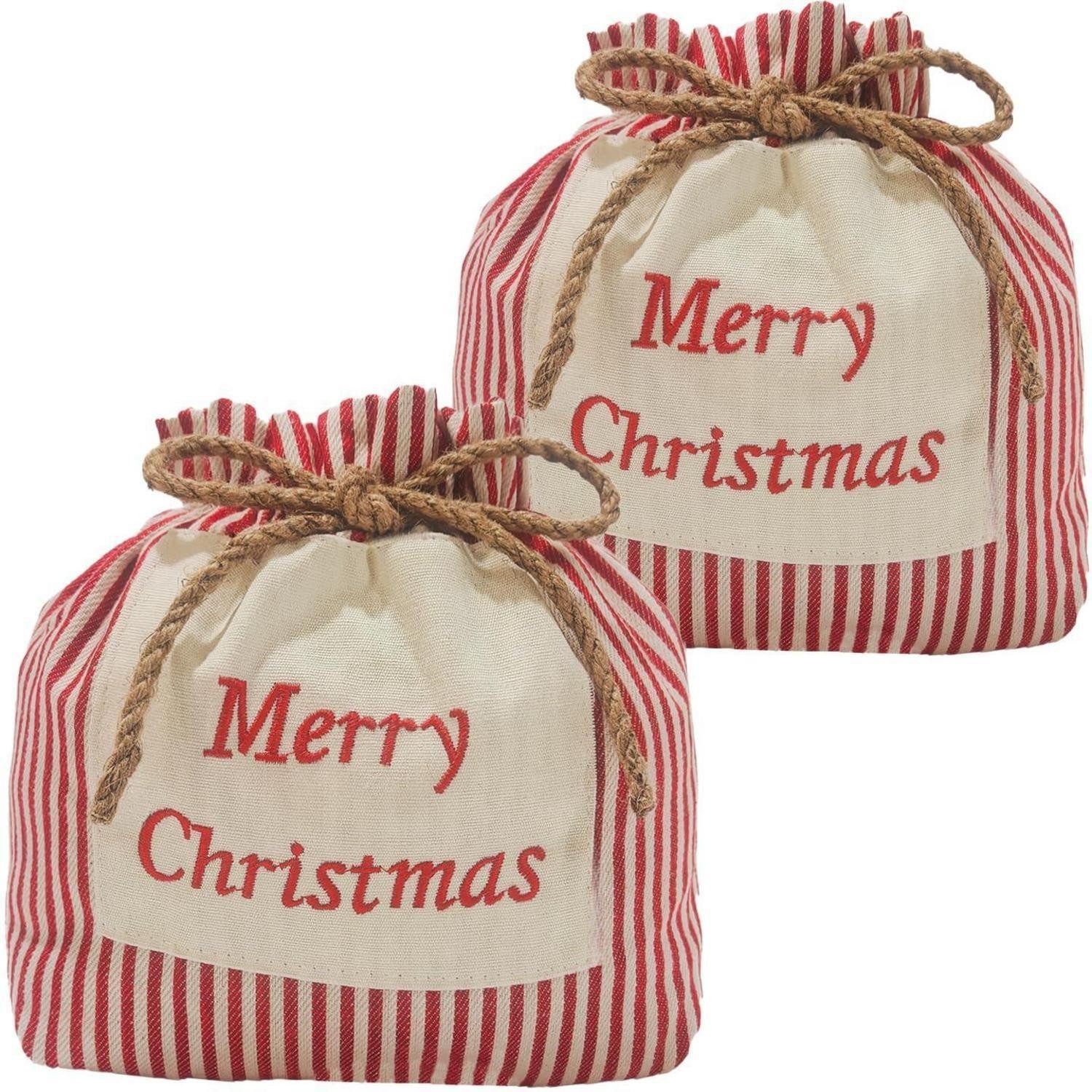 LuxusKollektion befüllbarer Adventskalender 2x Weihnachtssäckchen Baumwolle 23x23cm mit Kordelzug