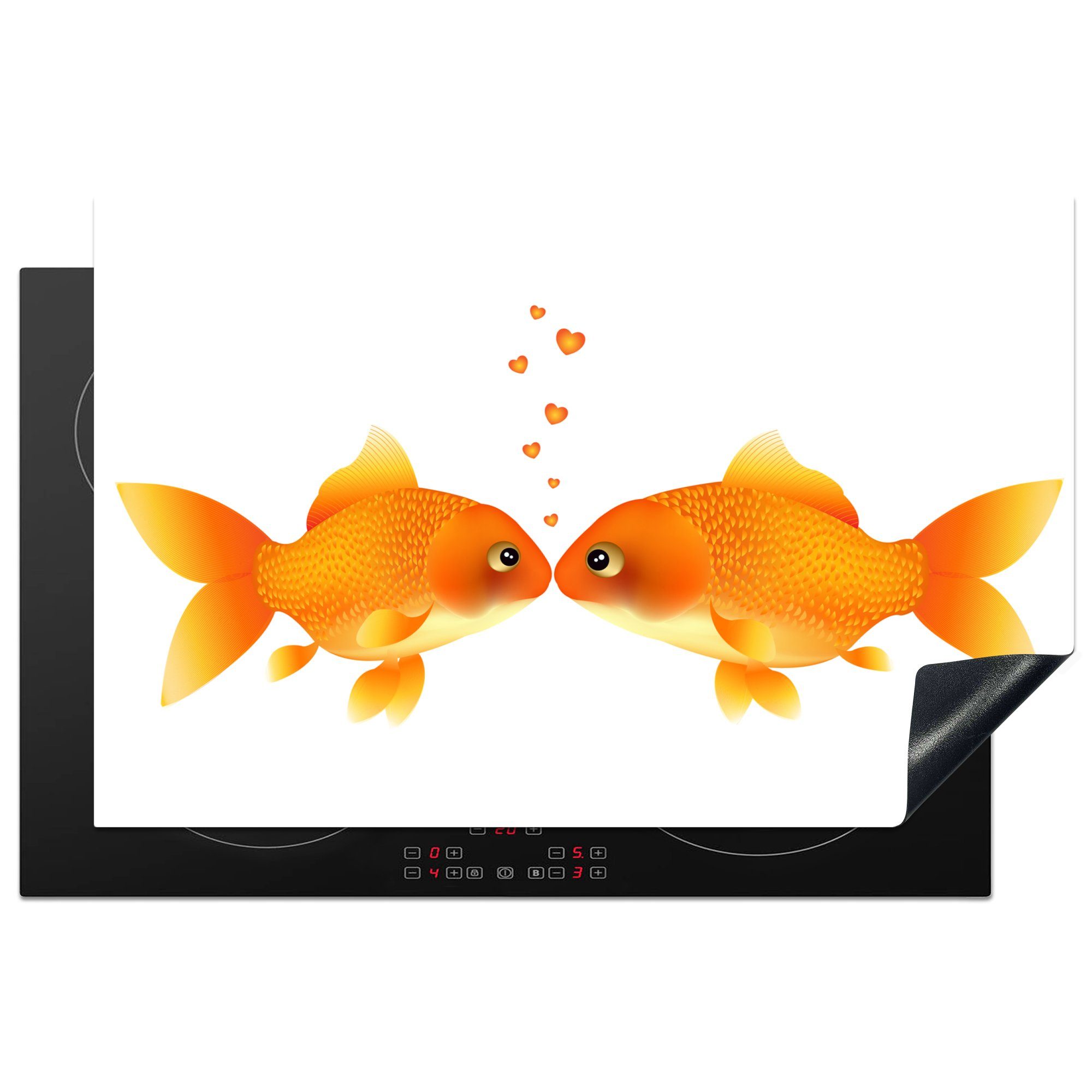 MuchoWow Herdblende-/Abdeckplatte Eine Illustration von küssenden Goldfischen, Vinyl, (1 tlg), 81x52 cm, Induktionskochfeld Schutz für die küche, Ceranfeldabdeckung