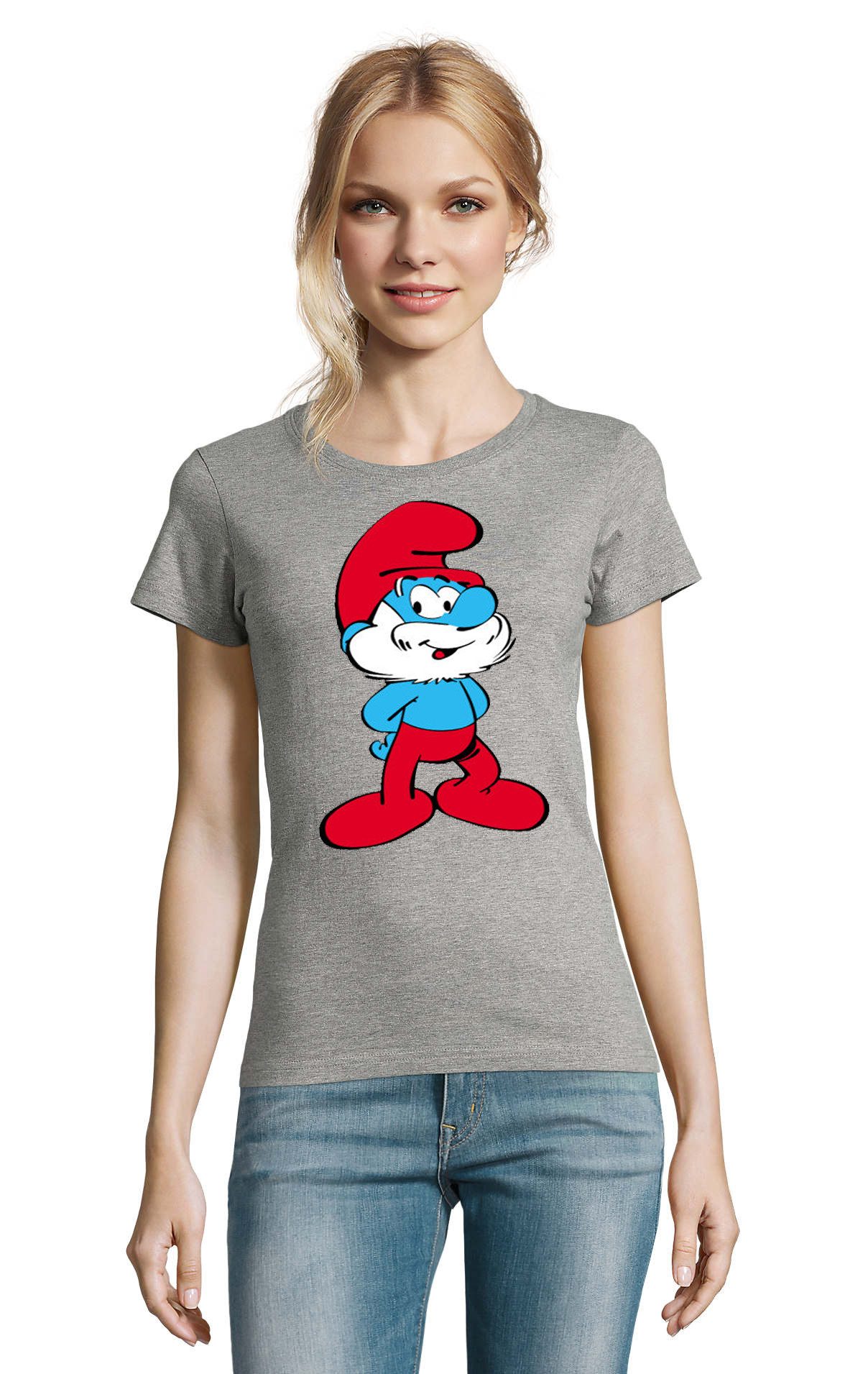 T-Shirt PapaSchlumpf Damen T-Shirt Cartoon Print Retro Comic Rundhals Tee