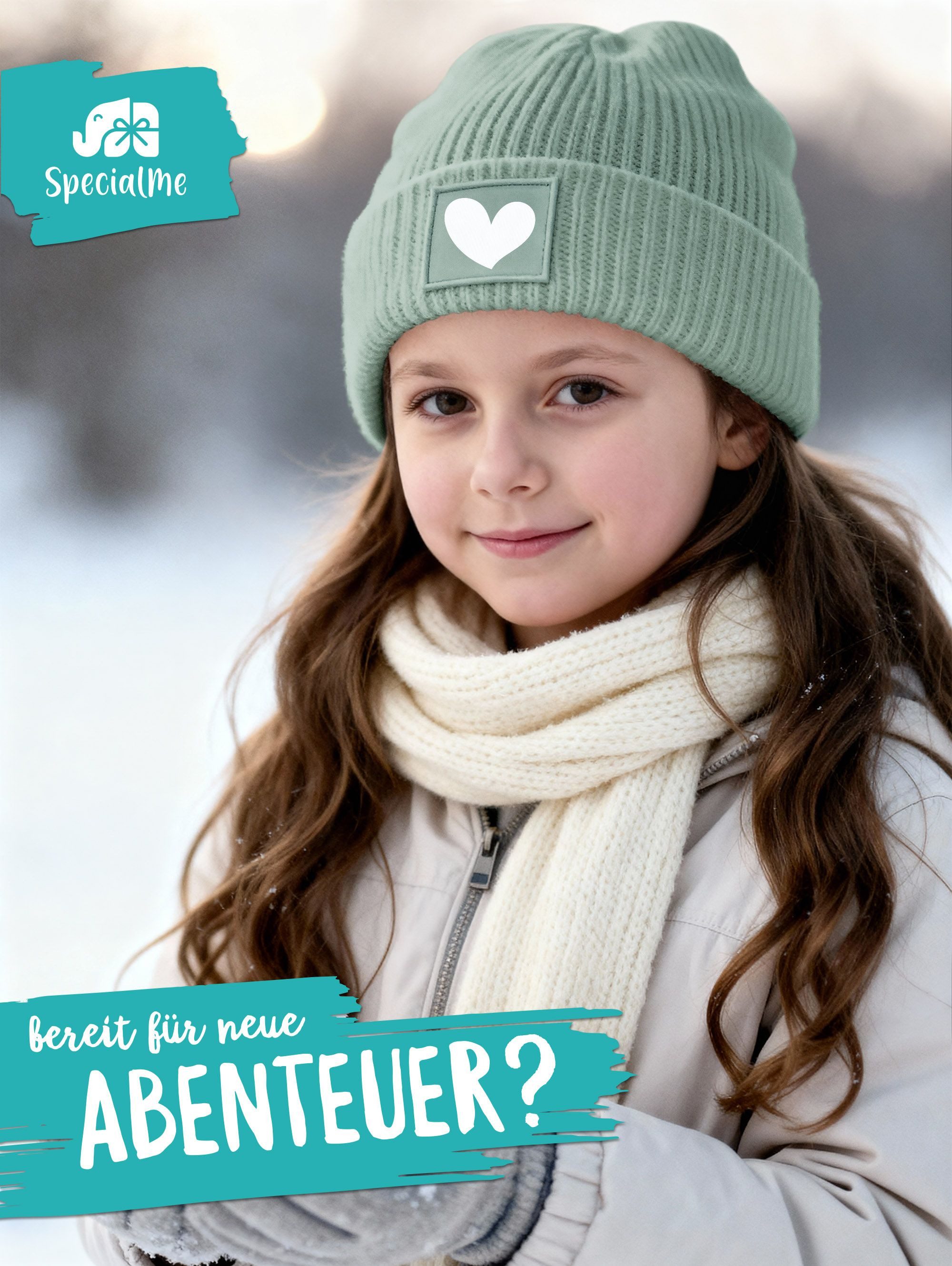 SpecialMe Beanie Kinder Beanie Mädchen Print Strickmütze Herz Aufdruck Geschenkidee