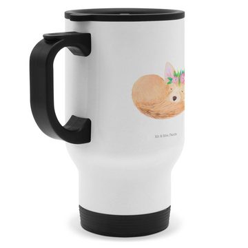 Mr. & Mrs. Panda Thermobecher Wüstenfuchs Blumen - Weiß - Geschenk, Warmhaltetasse, Spülmaschinenfe, Edelstahl, Umweltfreundlich