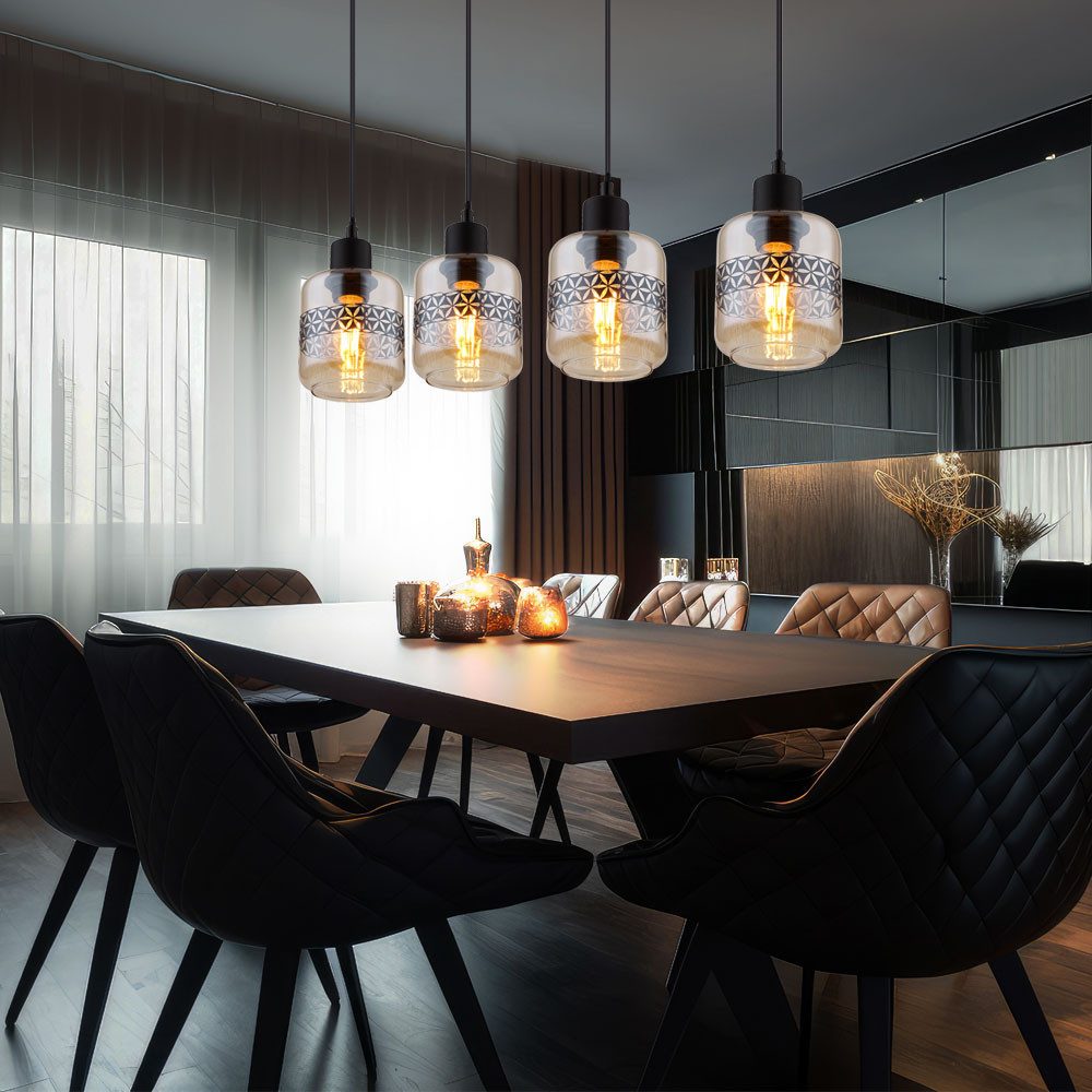 GLOBO LIGHTING Pendelleuchte, Leuchtmittel nicht inklusive, Pendellampe Hängelampe Esstischleuchte 4 flammig Glas amber H 120 cm