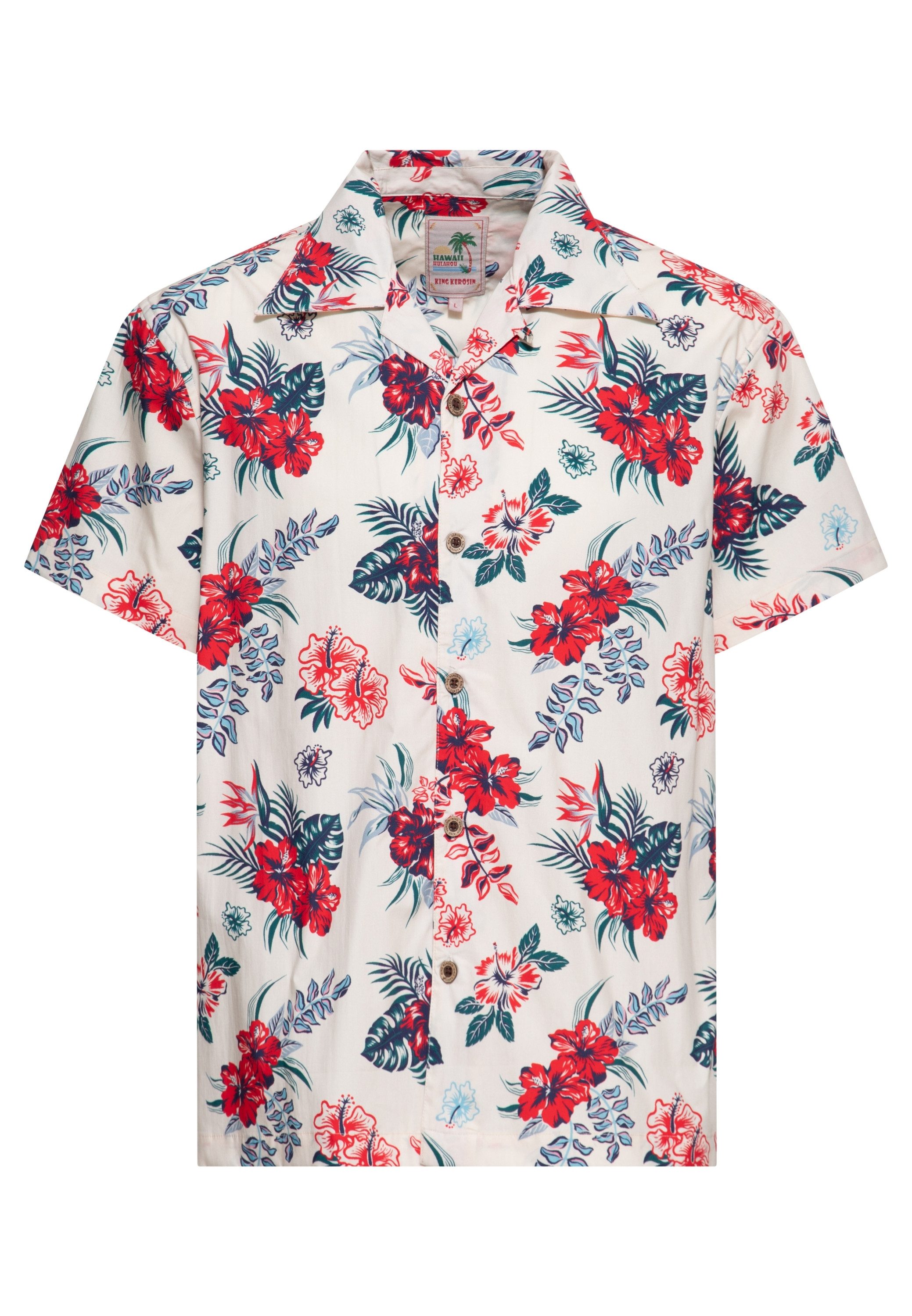 KingKerosin Kurzarmhemd Hibiscus mit tropischem Allover-Print