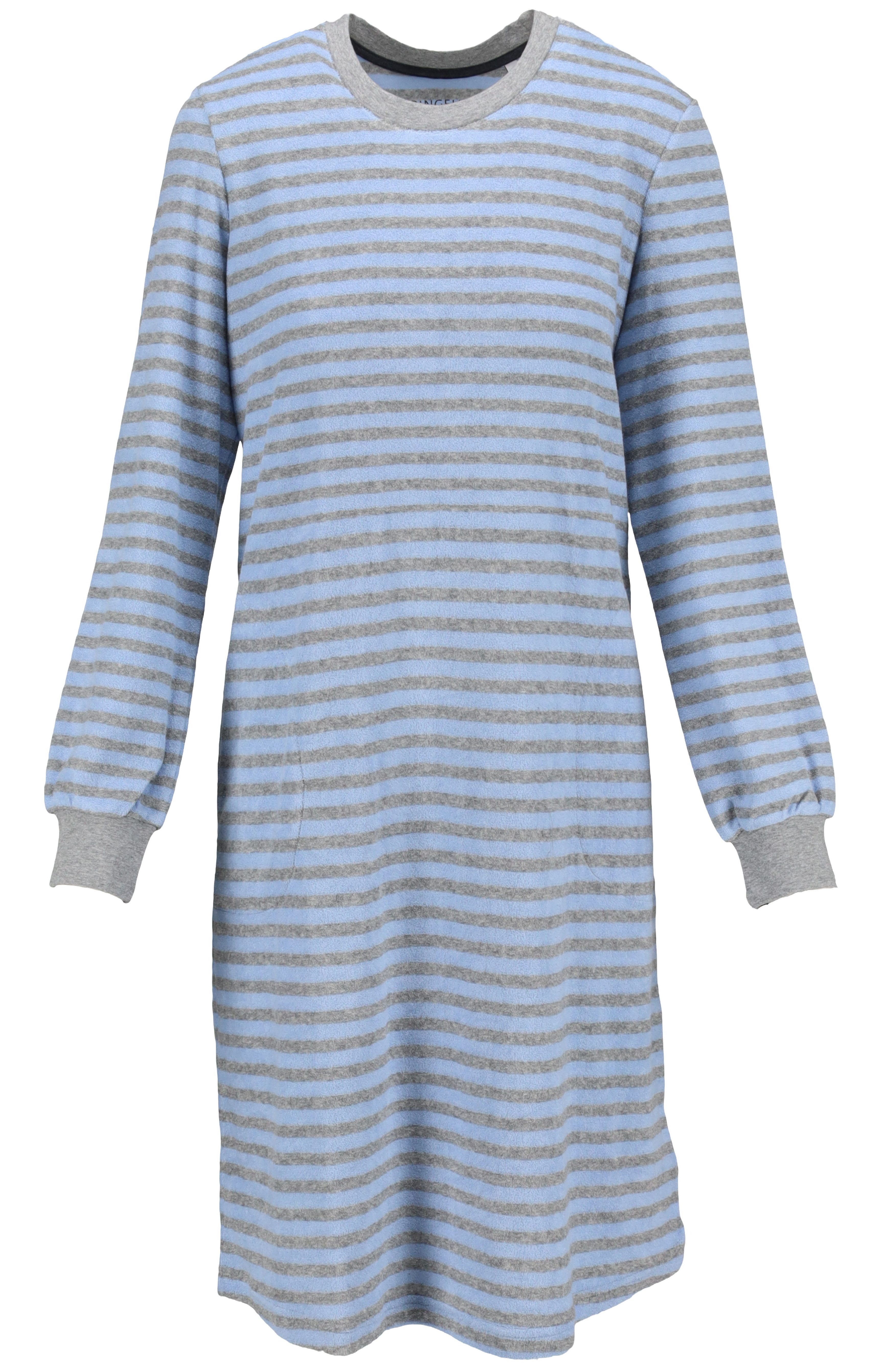 Ringella Nachthemd Ringella Damen langes Nachthemd Frottee Stretch Langarm Bleu (1-tlg)