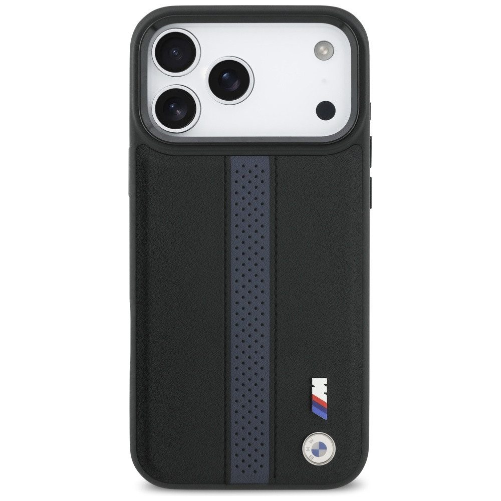 BMW Handyhülle MagSafe iPhone 17 Pro Max Kunstleder schwarz blau Logo Metall 6,9 Zoll, Kantenschutz