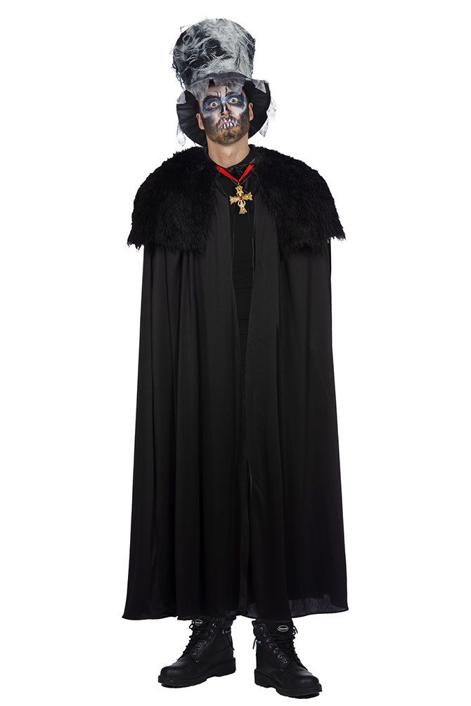 Karneval-Klamotten Kostüm Horror Herren Halloween Umhang schwarz mit Fell, Horror Halloweenkostüm Herren Karneval