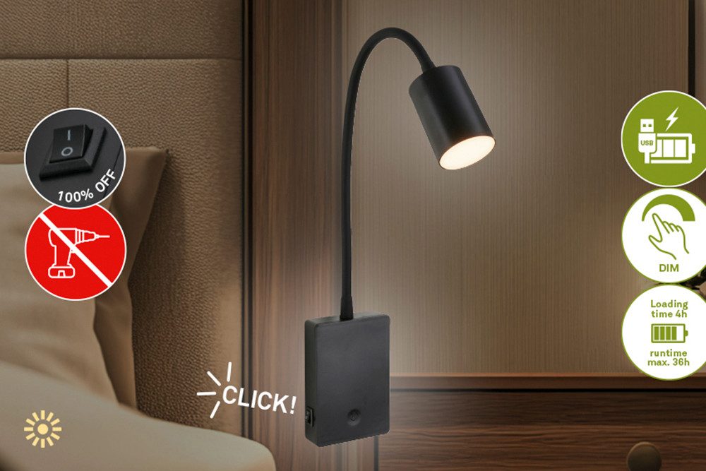 Briloner Leuchten LED Leselampe SMOOTH, LED fest integriert, 7x51x4,5 cm, Schlafzimmer, Kinderzimmer