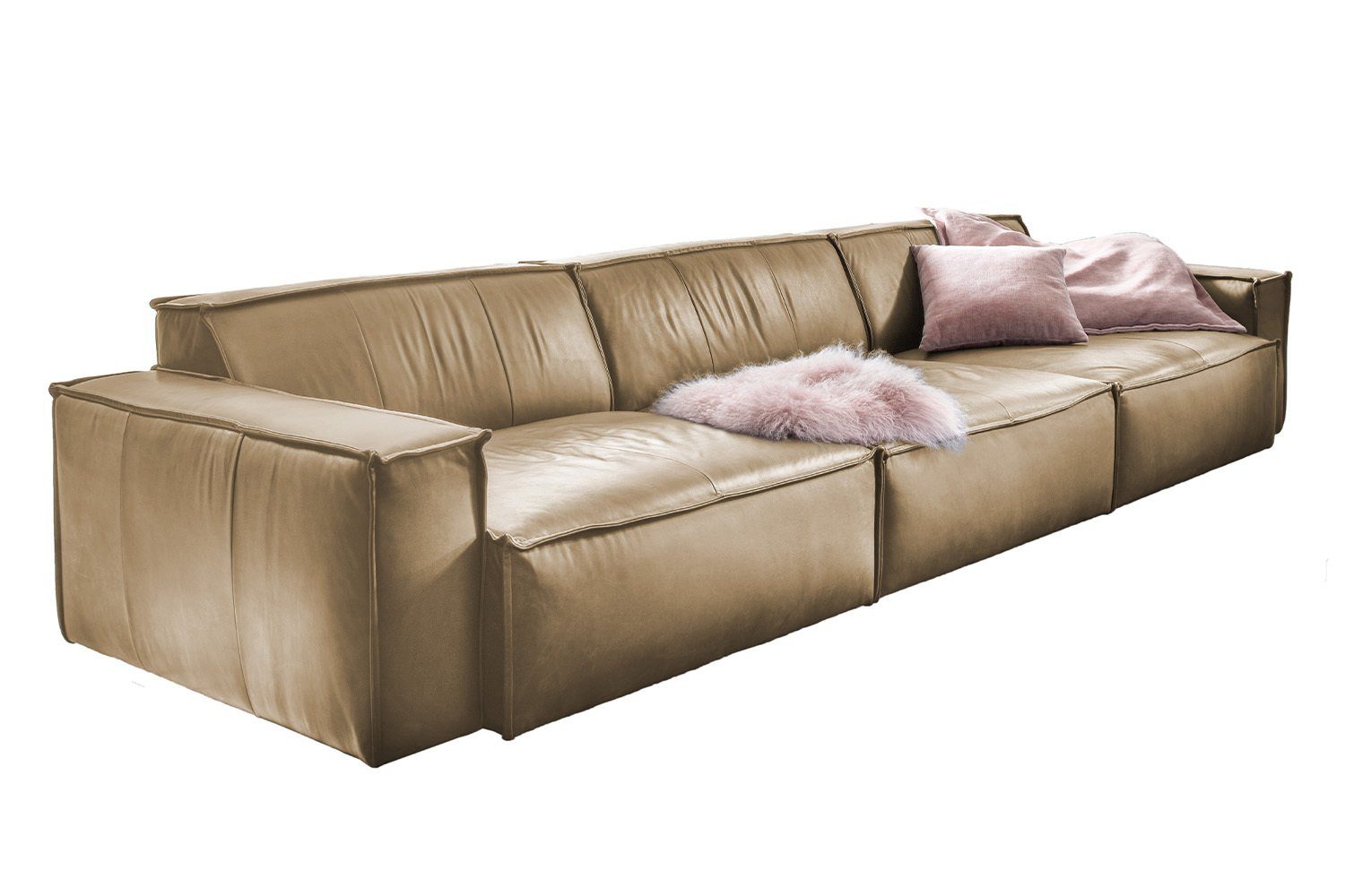 KAWOLA Sofa SAMU, Farben Riesensofa sandbraun verschiedene Leder