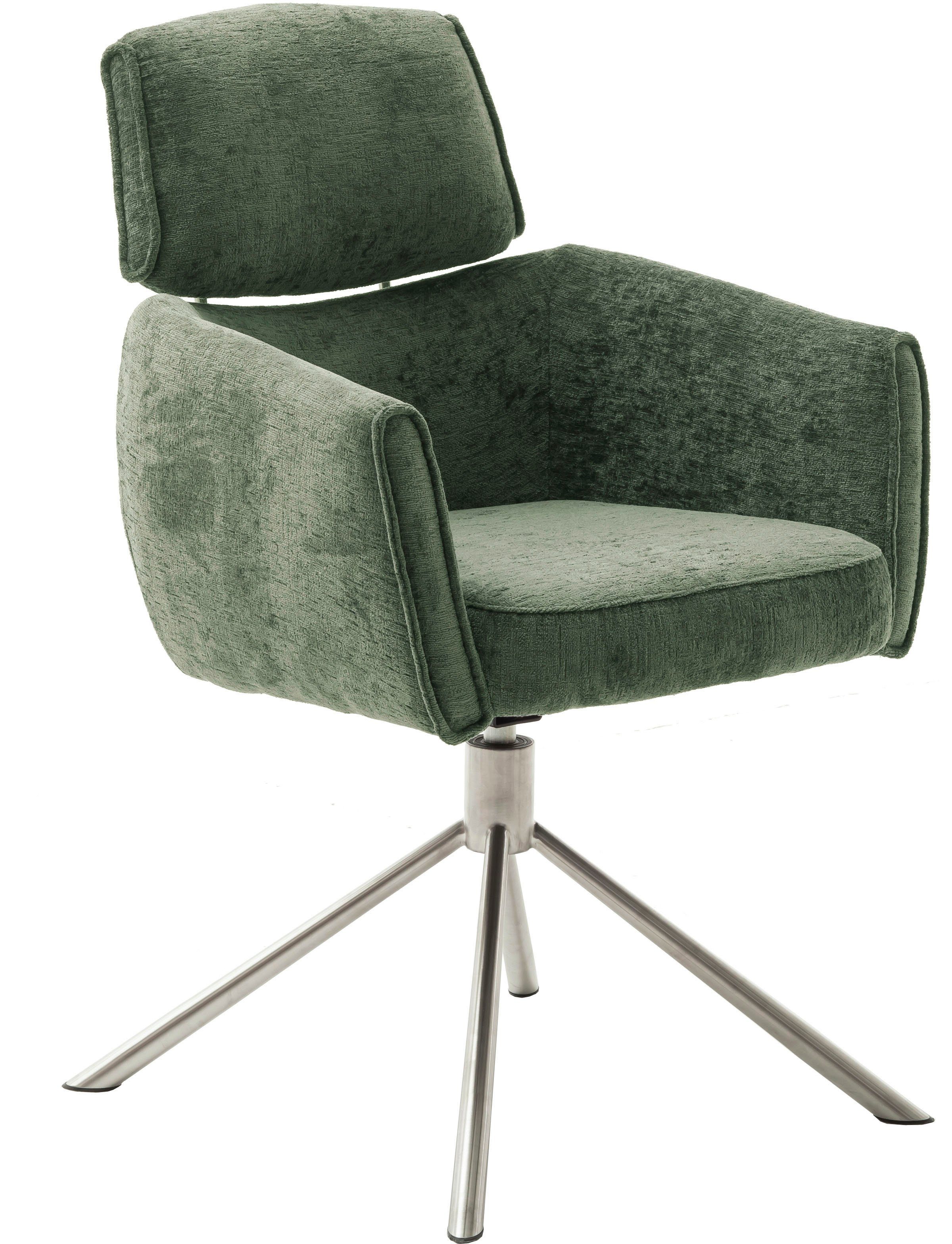 MCA furniture Esszimmerstuhl QUEBEC (Set, 2 St), Drehstuhl, Belastbarkeit 120 KG olive | Edelstahl gebürstet | olive