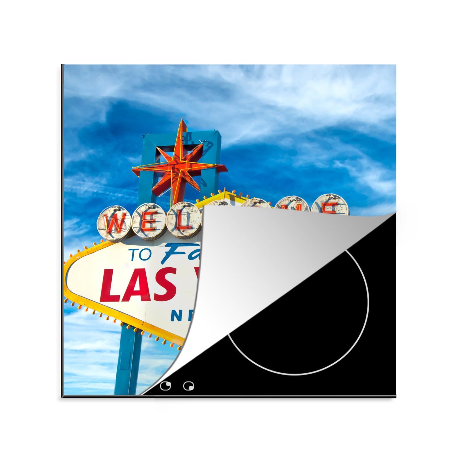MuchoWow Herdblende-/Abdeckplatte Willkommensschild Las Vegas, Vinyl, (1 tlg), 78x78 cm, Ceranfeldabdeckung, Arbeitsplatte für küche