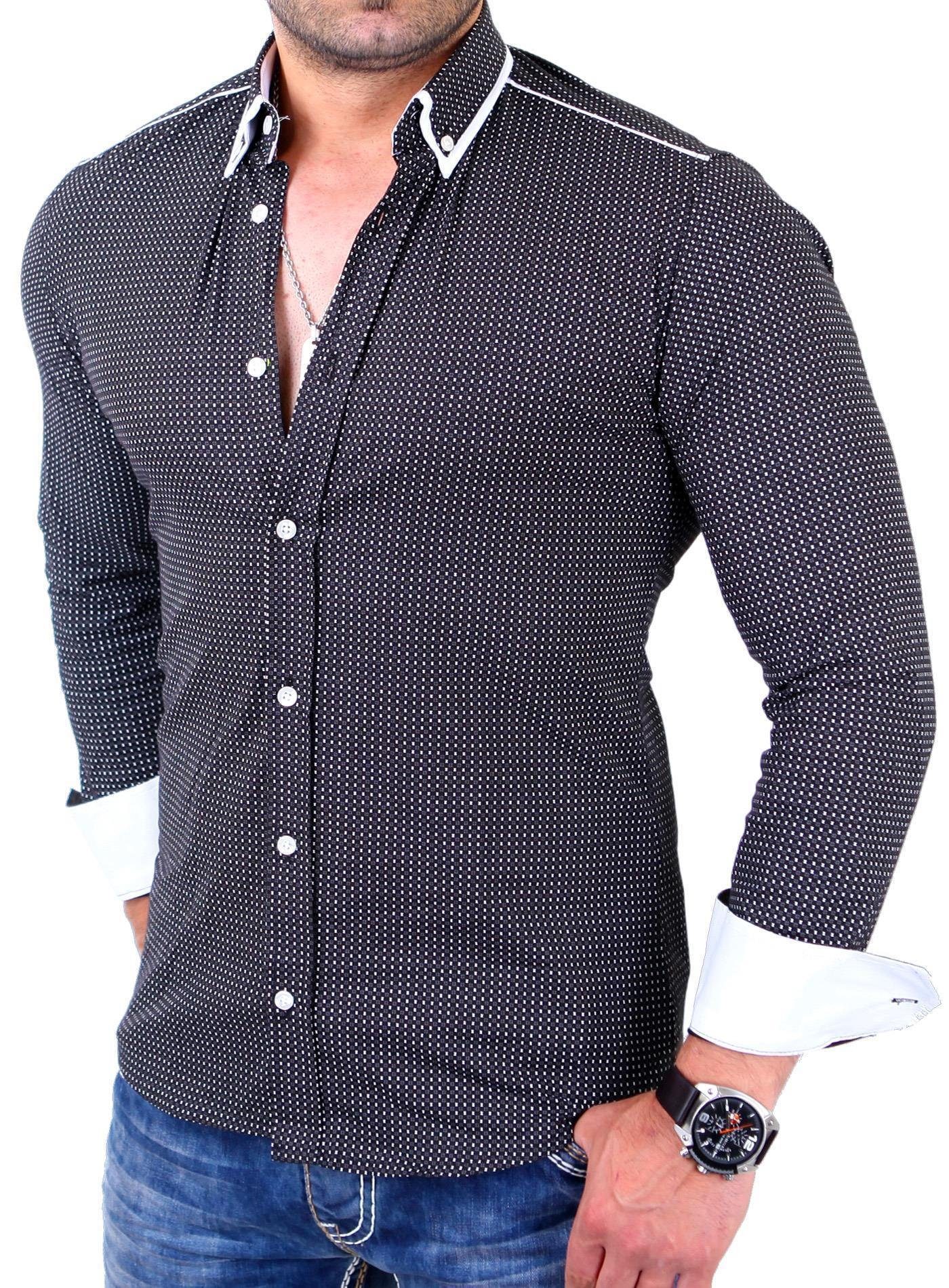 Reslad Langarmhemd Reslad Herren Hemd Glencheck Button-Down-Kragen Langarmhemd RS-7208 Popeline Muster Hemd mit Stretch-Anteil
