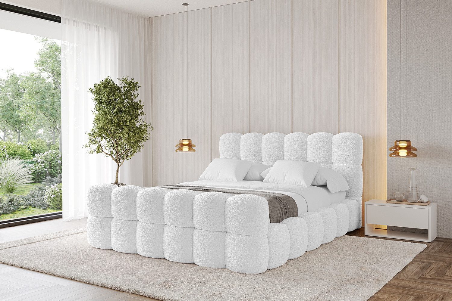 ALTDECOR Polsterbett LEYA-Z (Polsterbett mit Bettkasten und Lattenrost, Boxbett mit Matratze), Doppelbett mit Stauraum, Bett mit Kopfteil