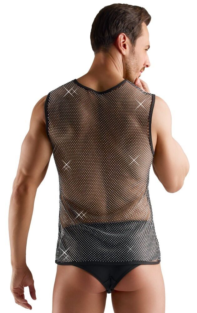 Svenjoyment Muskelshirt Netz-Shirt mit funkelnden Glitzersteinchen (1-tlg) Betonendes ärmelloses Shirt