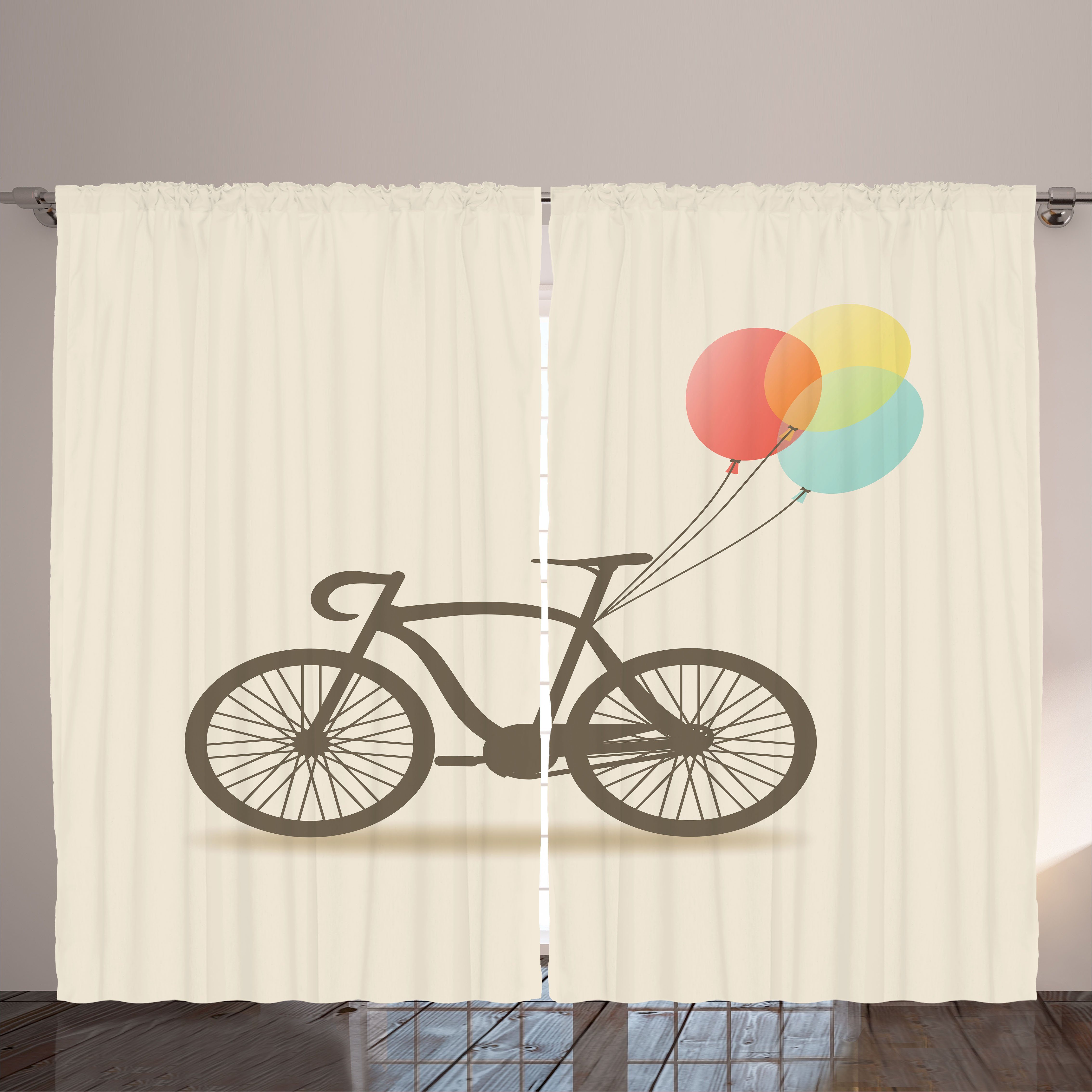 Gardine Schlafzimmer Kräuselband Vorhang mit Schlaufen und Haken, Abakuhaus, Bike-Party Fahrrad und Luftballons