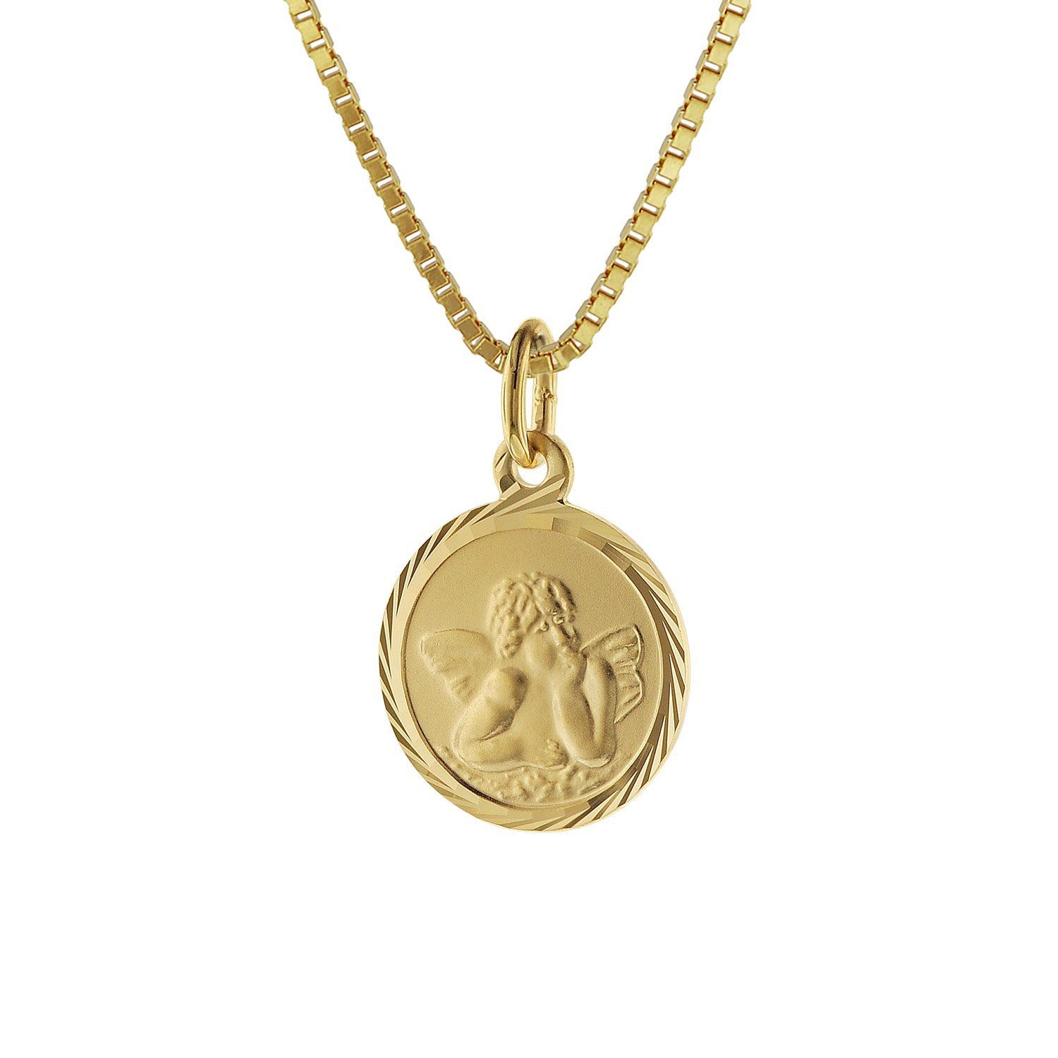 trendor Kette mit Anhänger Schutzengel Anhänger Gold 585 mit  goldplattierter Kette