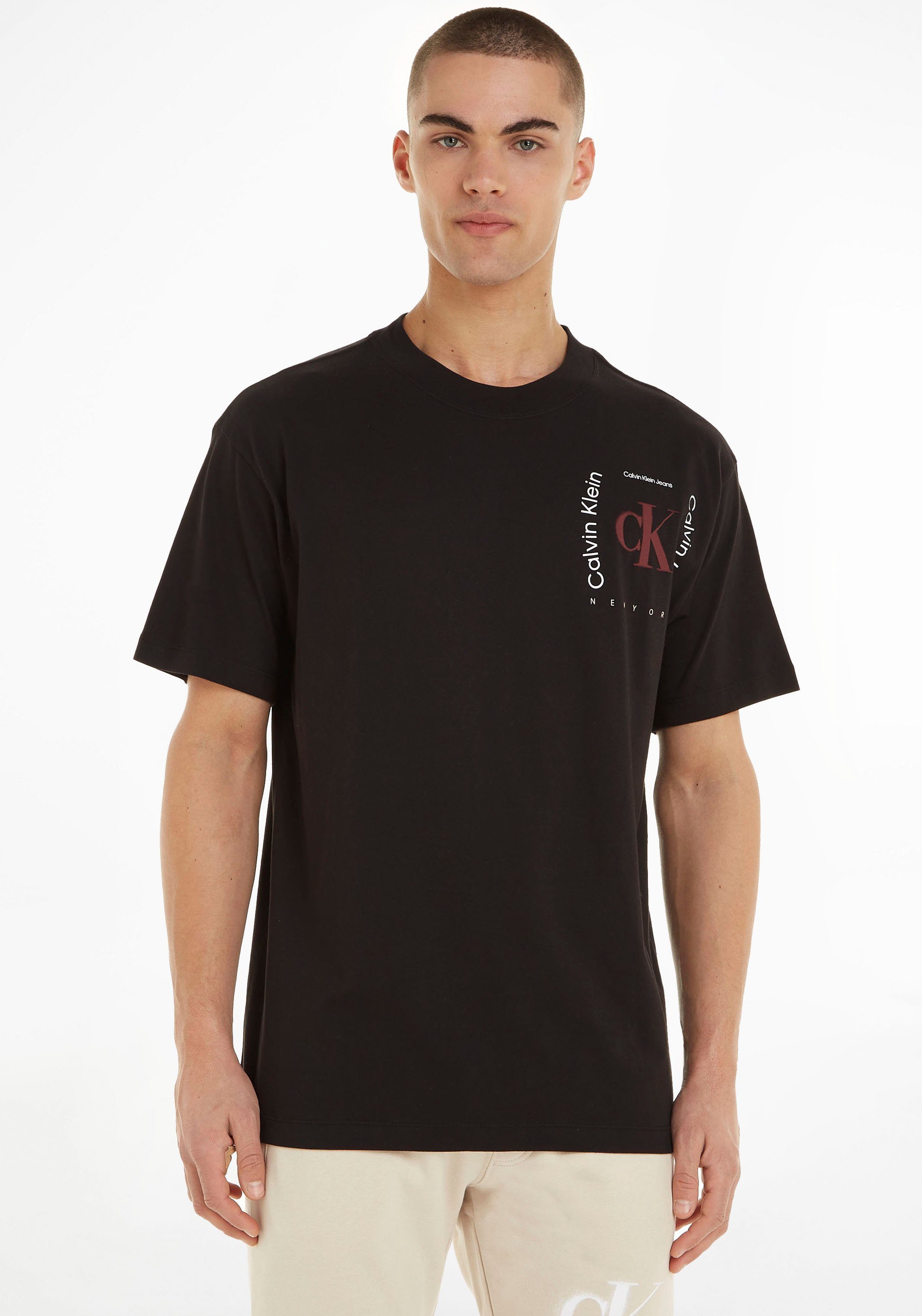 T-Shirt Calvin Jeans Logoschriftzügen und Klein CK-Label schwarz mit