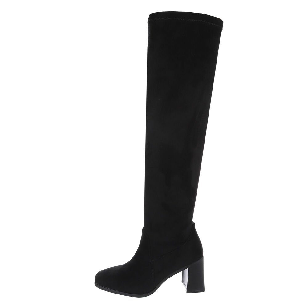 Ital-Design Damen Party & Clubwear Overkneestiefel Blockabsatz High-Heel Stiefel in Schwarz