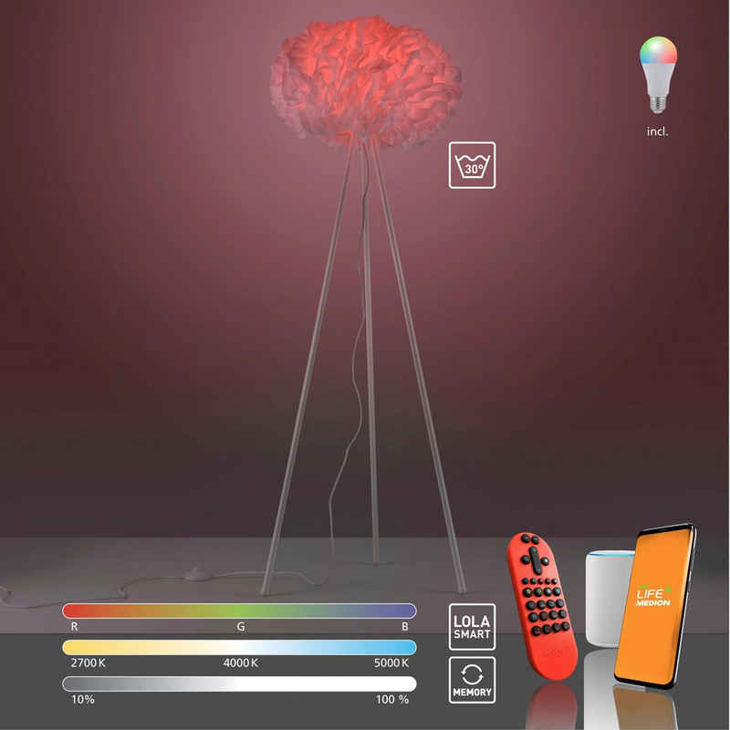 JUST LIGHT Stehlampe LOLAsmart-NAOMI, LED wechselbar, MEDION-App, IR-Fernbedienung, Bezug bei 30° waschbar, trocknergeeignet