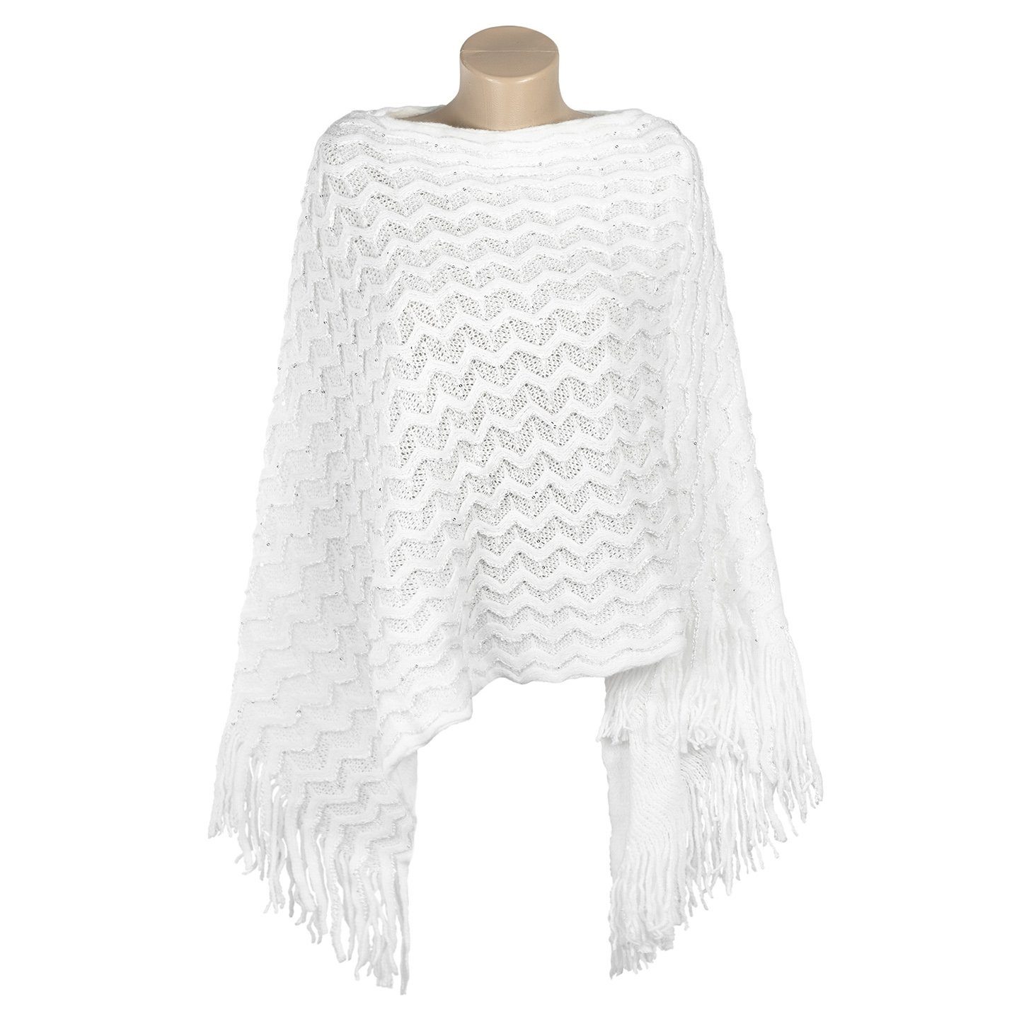 MyBeautyworld24 Poncho Damen Poncho mit U-Boot Ausschnitt in Dreiecksform weiss