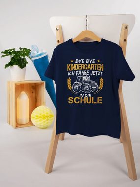 Shirtracer T-Shirt Bye Bye Kindergarten ich fahre jetzt in die Schule Traktor Weiß Orange Einschulung Junge Schulanfang Geschenke