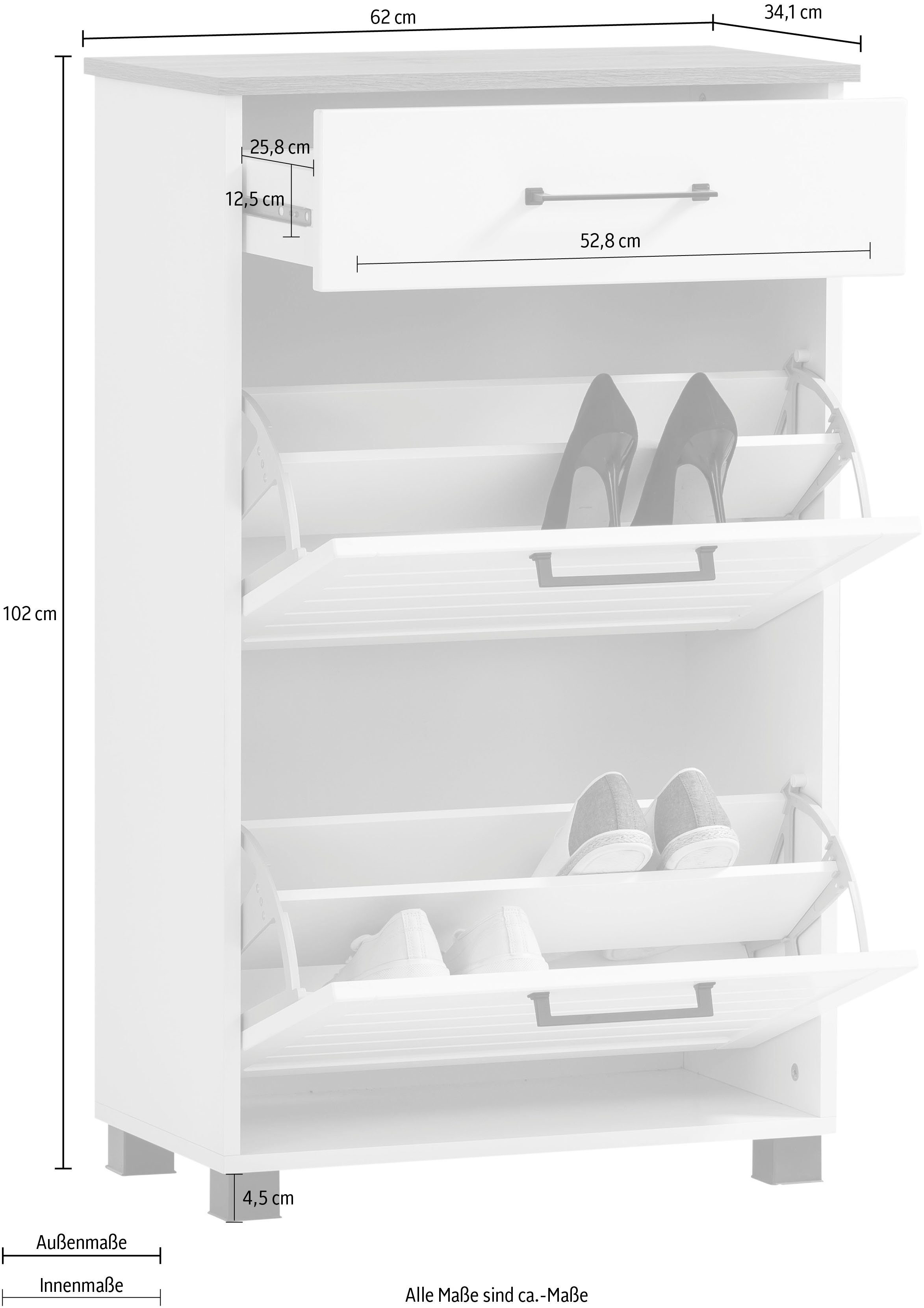 Schildmeyer Schuhschrank Jelda | 62 platingrau/eichefarben Breite cm platingrau/eichefarben