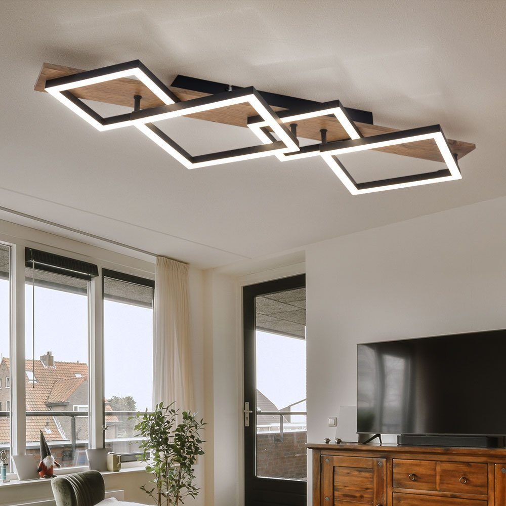 Warmweiß, verbaut, Metall Holzoptik LED Wohnzimmerlampe fest Deckenleuchte, schwarz LED Deckenleuchte LED-Leuchtmittel Globo