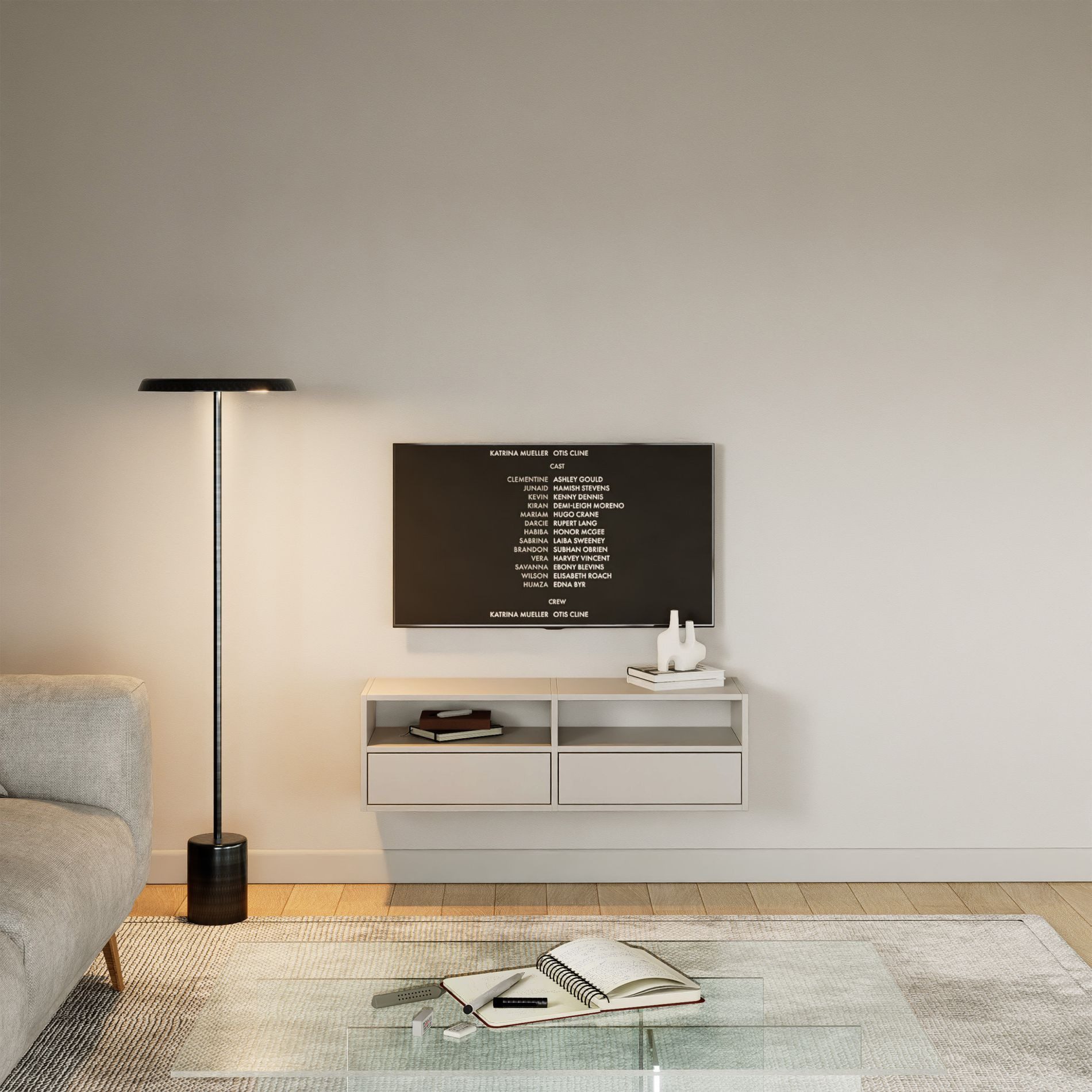 Selsey TV-Schrank FRAMME TV-Lowboard hängend 150 und 100 cm, mit Fächern und Ablagen