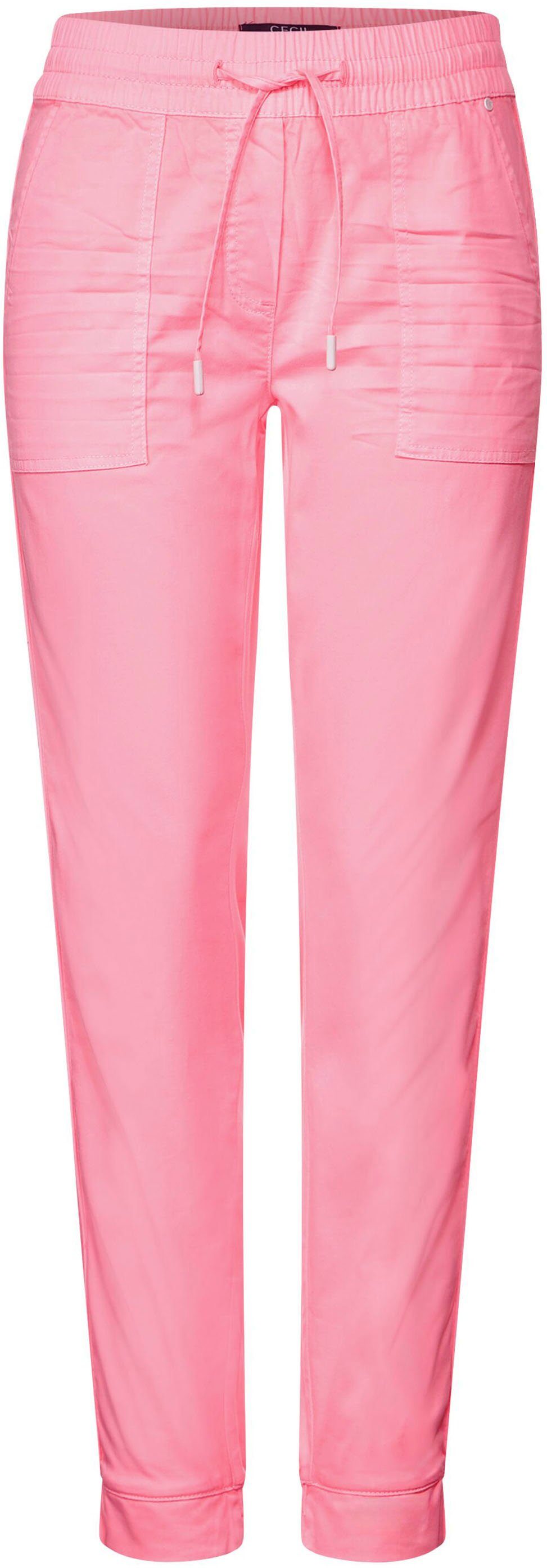 Cecil Outdoorhose mit elastischem Beinabschluss neon pink soft Saum am