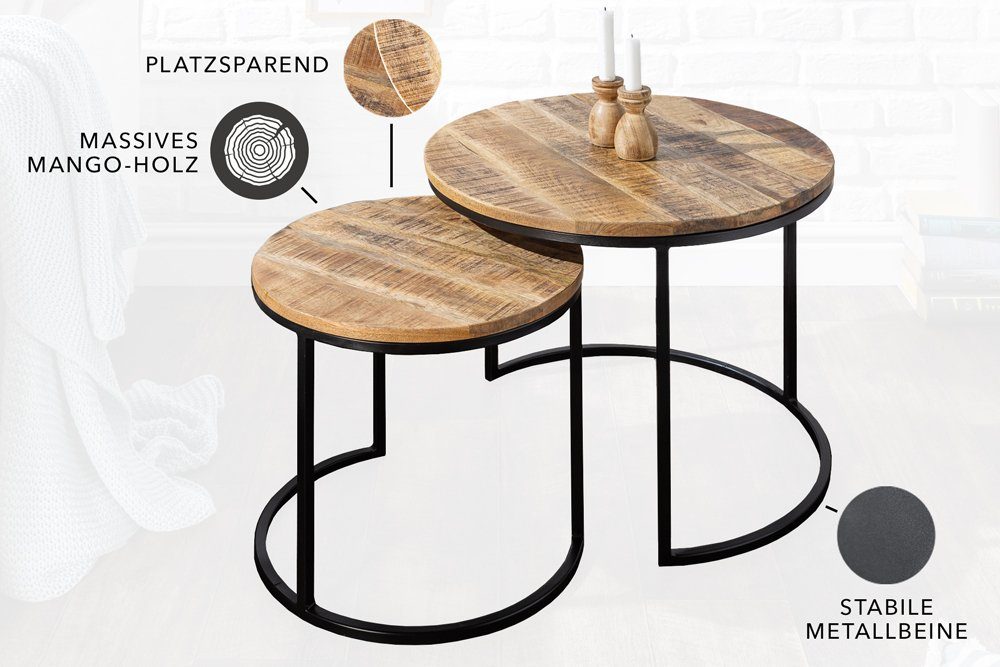 riess-ambiente Beistelltisch ELEMENTS Ø60cm natur / schwarz (Set, 2-St), Mango-Massivholz · Metall-Gestell · rund · Industrial Design – Bild 4 von 5