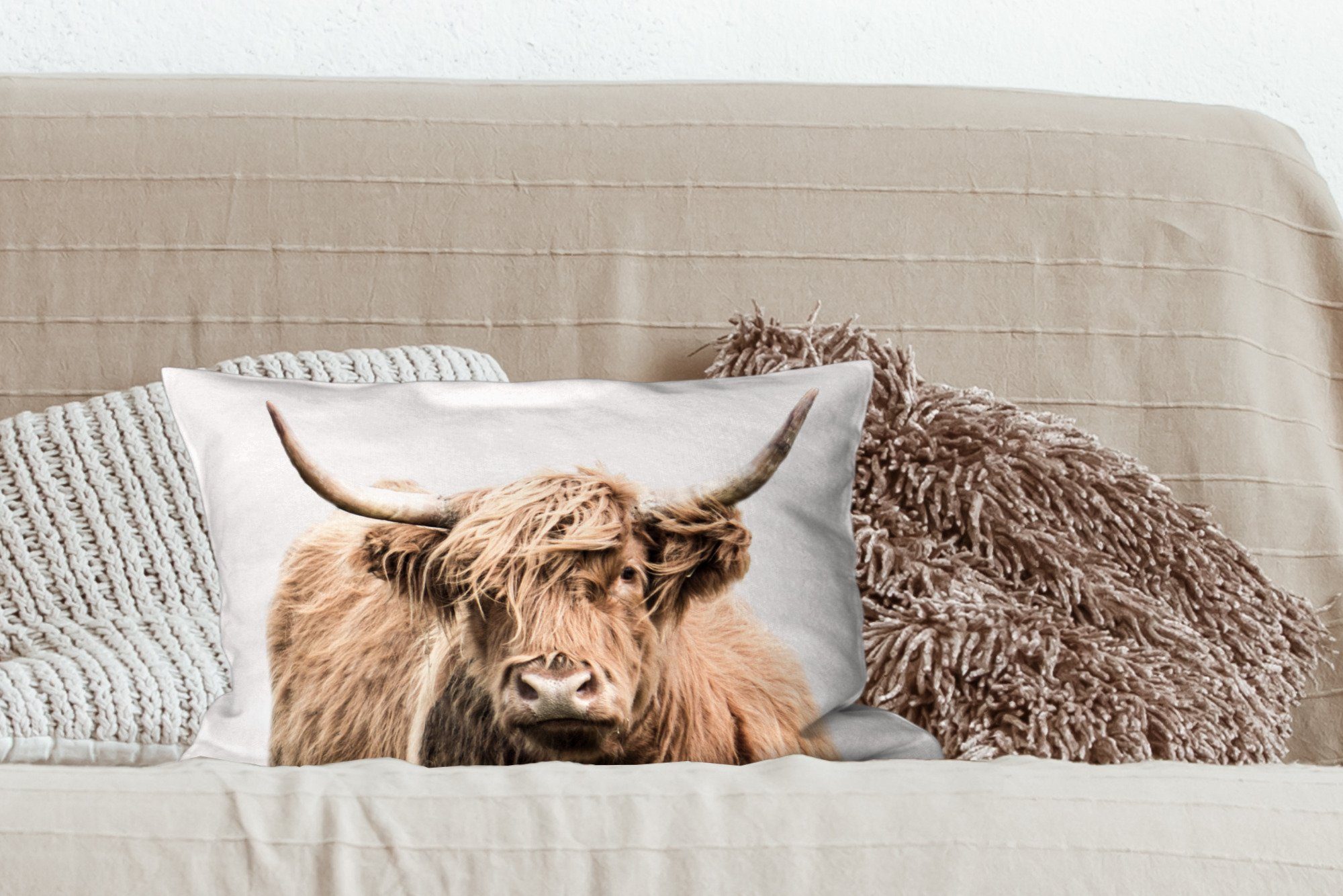 MuchoWow Dekokissen Schottischer Highlander Schlafzimmer Tiere Dekoration, Wohzimmer Dekokissen Fell, - mit Zierkissen, Füllung, 