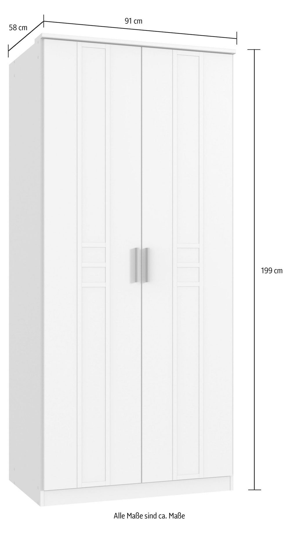 Wimex Drehtürenschrank Borkum (mit Drehtüren, mit Böden, mit Kleiderstangen, 1-St., moderne Optik, mit alufarbene Stangengriffe) 91x58x199cm / weiß