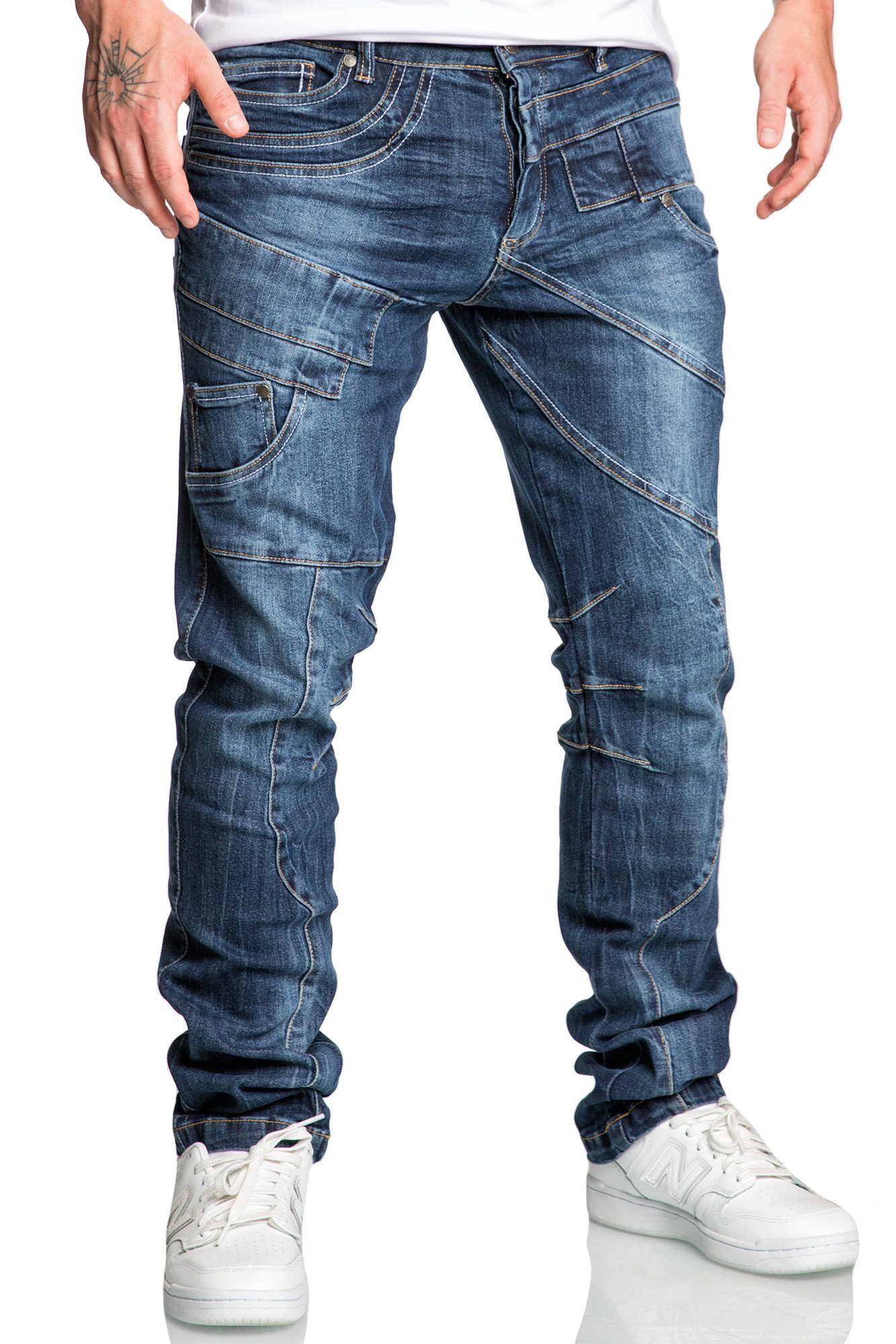 REPUBLIX Gerade Jeans WIGGO Herren Männer Regular Fit Destroyed Design Jean günstig online kaufen