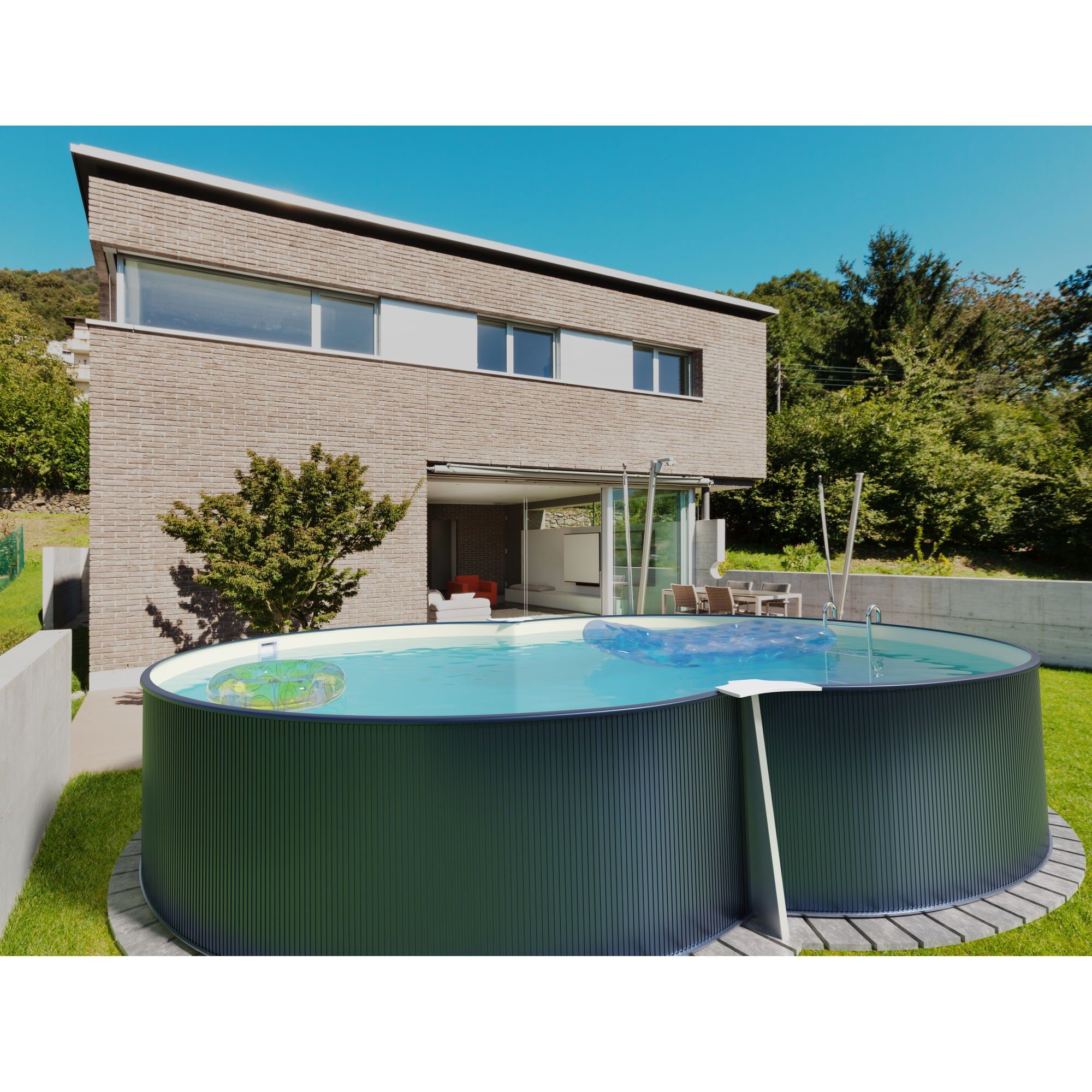 Planet Pool Achtformpool Stahlwandpool achtform 650x420x120 cm, Stahl 0,4 m (Einzelbecken), verzinkte Stahlwand