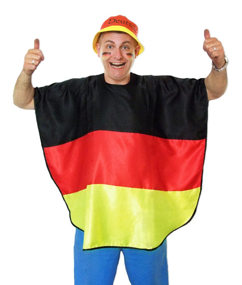 Das Kostümland Kostüm Deutschland Fan Artikel 'Poncho', Schwarz Rot Gel