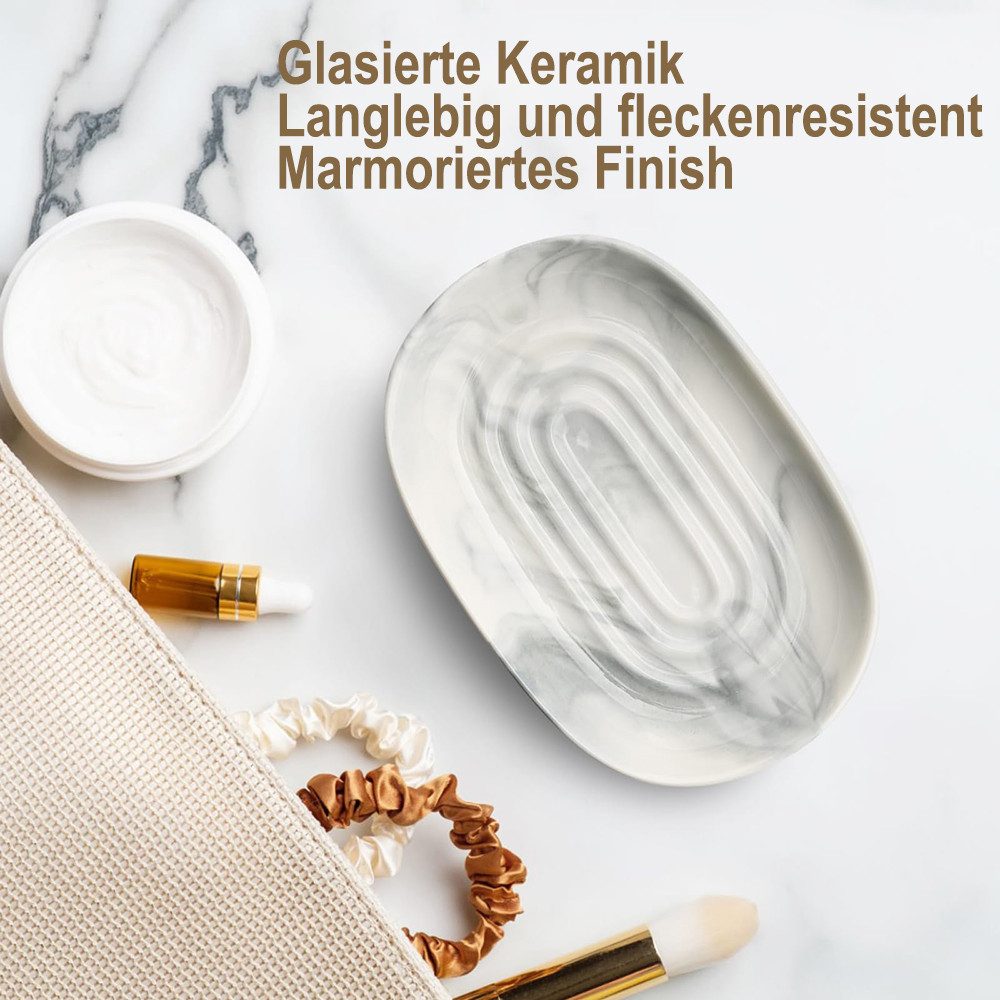 Agger Seifenschale Keramik-Seifenschale,dekorative Keramik-Seifenschale,rutschfeste, Seifenschale mit Marmoroptik, Seifenhalter, Seifenablage für Bad