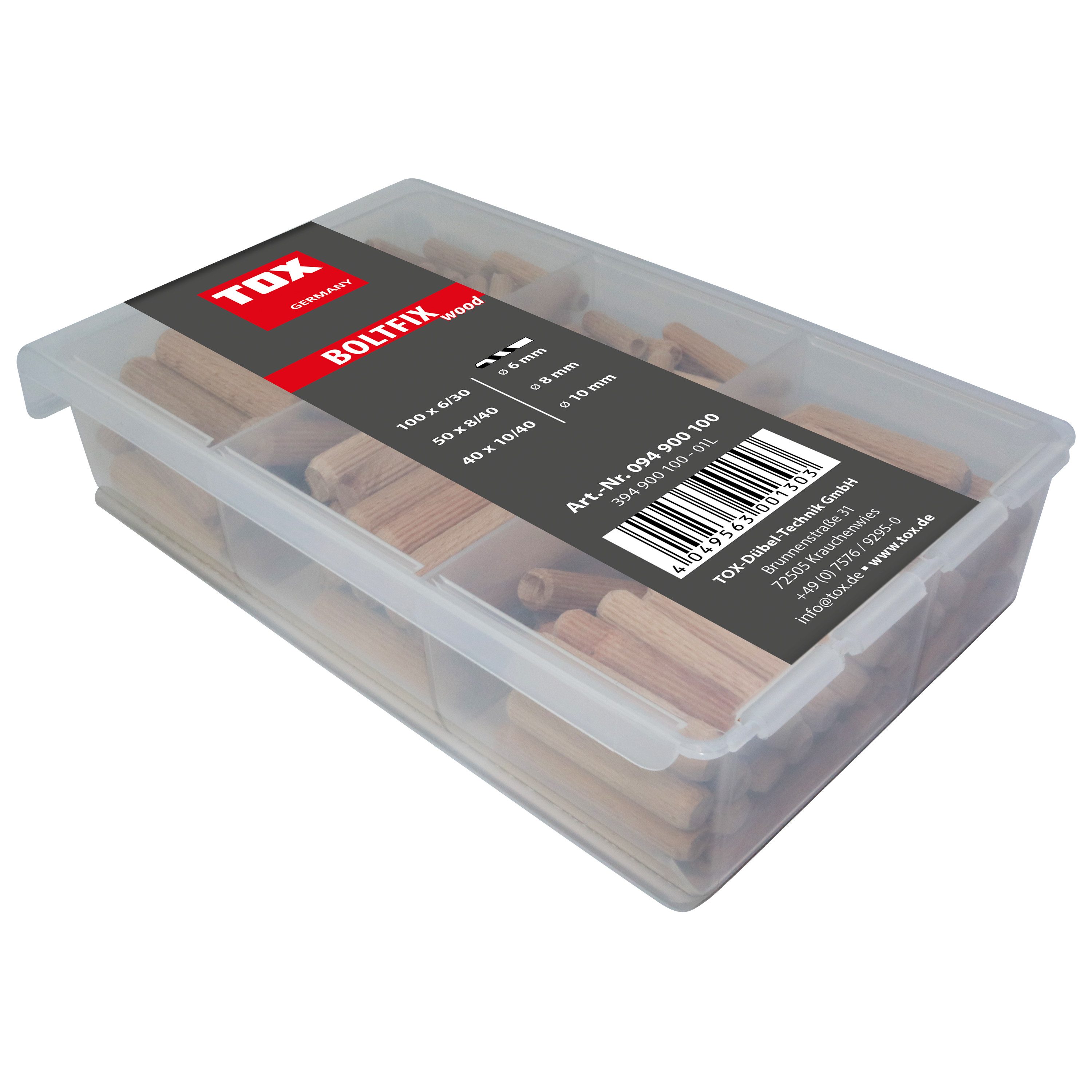 Tox Dübel-Set Holzdübel Sortiment Boltfix wood (190 tlg) - 100x 6x30 - 50x 8x40, (190-tlg)