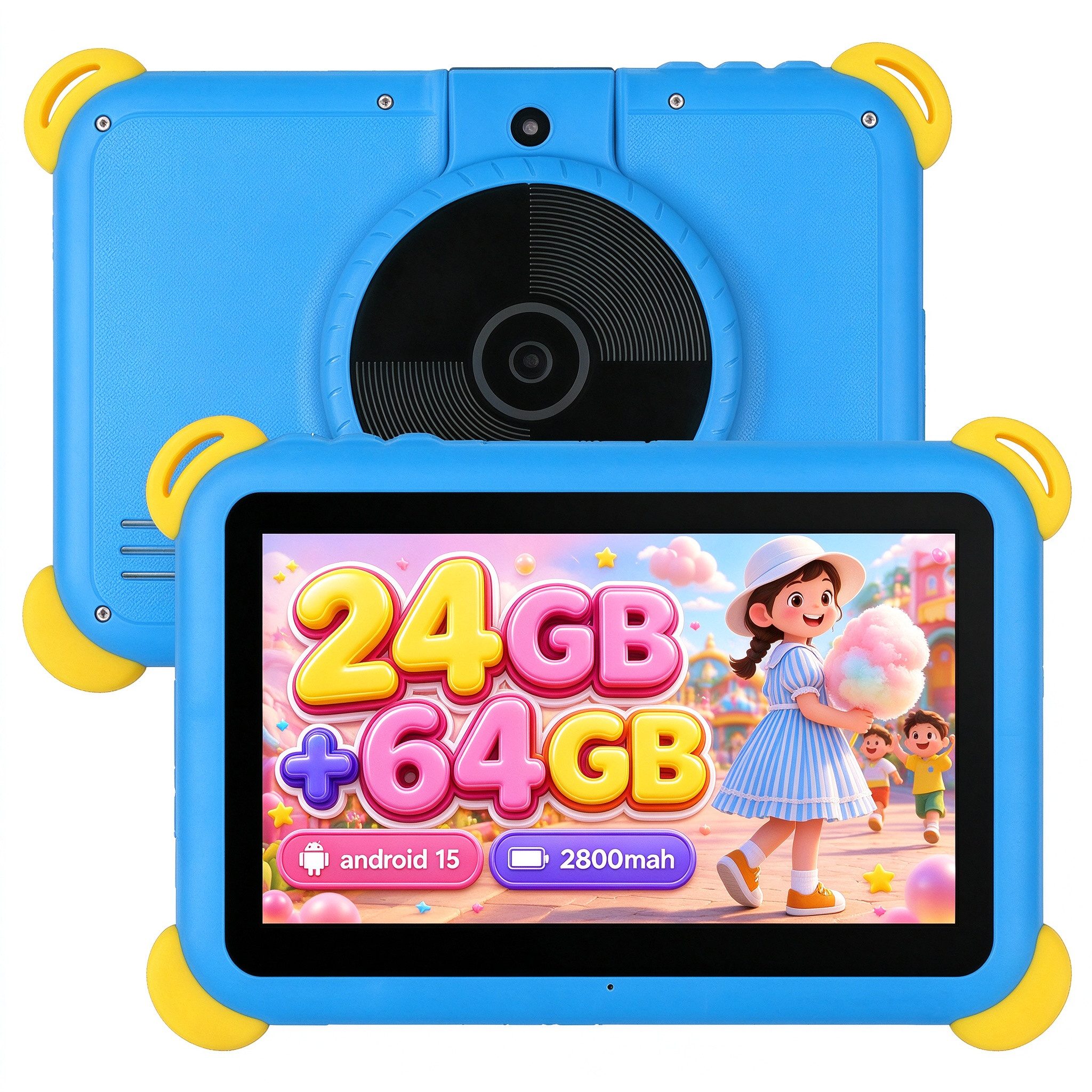 Happybe 7 Zoll HD-Display 24(3+21)GB+64GB, Wi-Fi, Bluetooth, Kinder Tablet (7", 64 GB, Android, Android 15, Vorinstallierte Kindersoftware, …