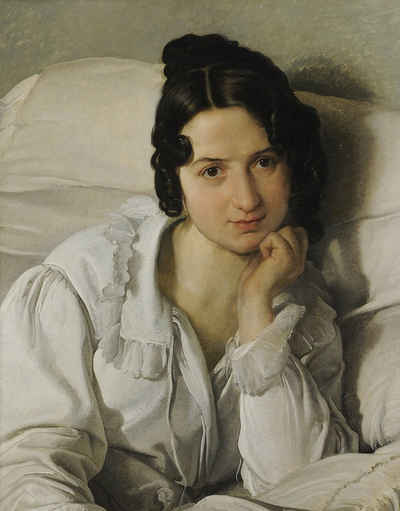 Kunstdruck Portrait of Carolina Zucchi, The Sick Woman Hayez Frau Bett Nachthemd, (1 St)