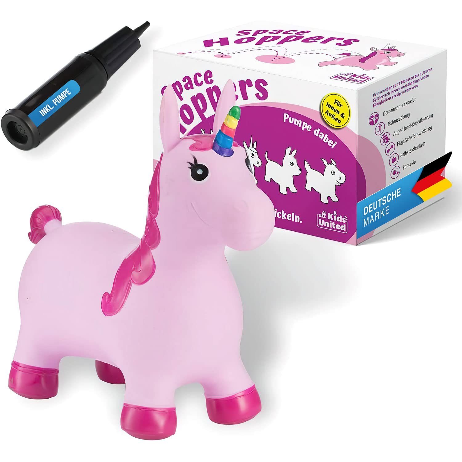 all Kids United Hüpftier Drache Sprungpferd, (Sprungtier + Pumpe), Kinder Hüpfpferd