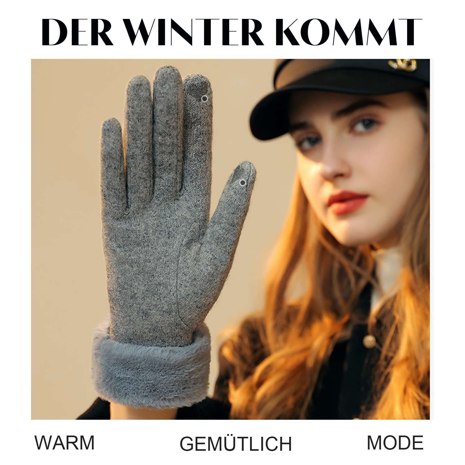 MAGICSHE Damen Touchscreen Winter Handschuhe Fleecehandschuhe Grau Fleecefutter mit Thermo
