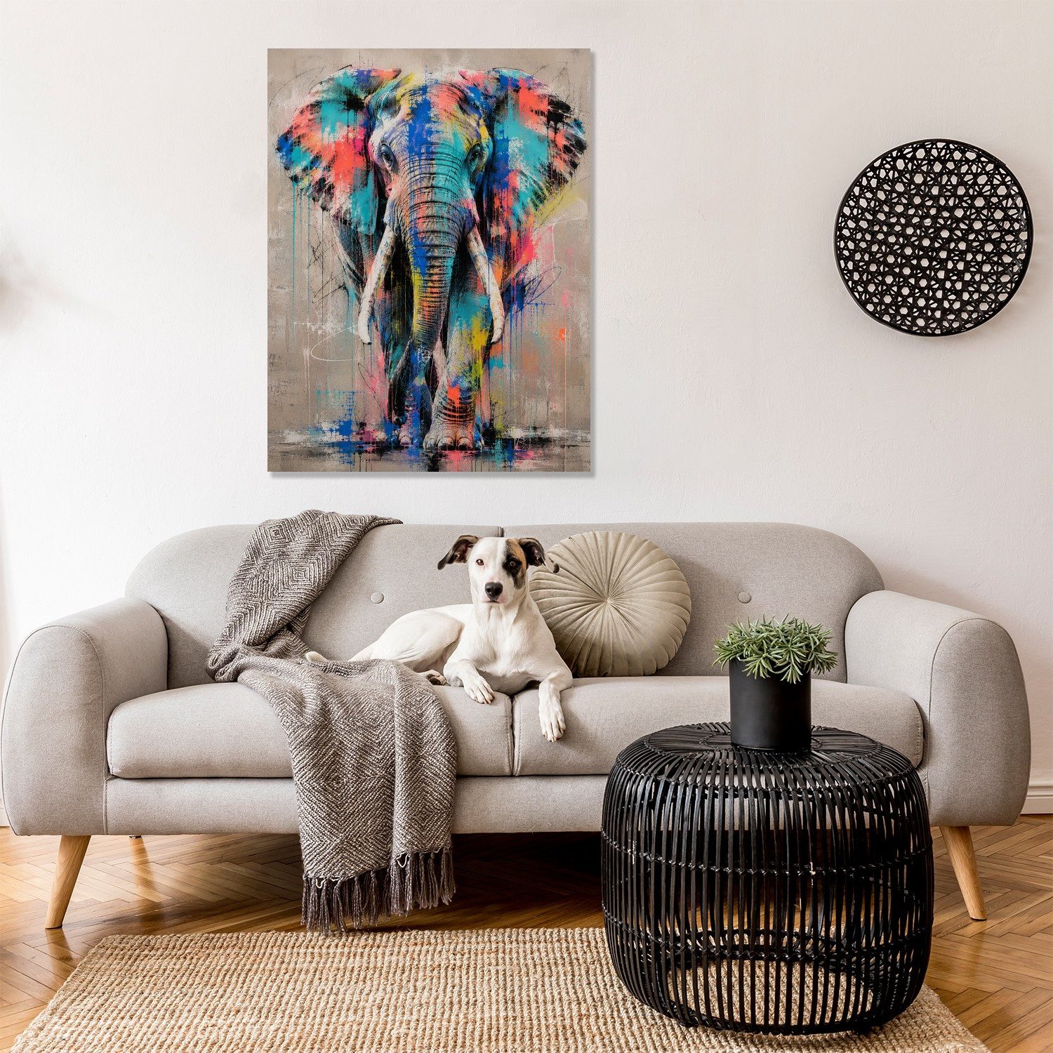 queence Acrylglasbild Urban Art Bunter Elefant, Abstrakt, Elefant, Tiere (1 St), Wandbild Wohnzimmerdeko buntes Tiermotiv Abstrakte Kunst