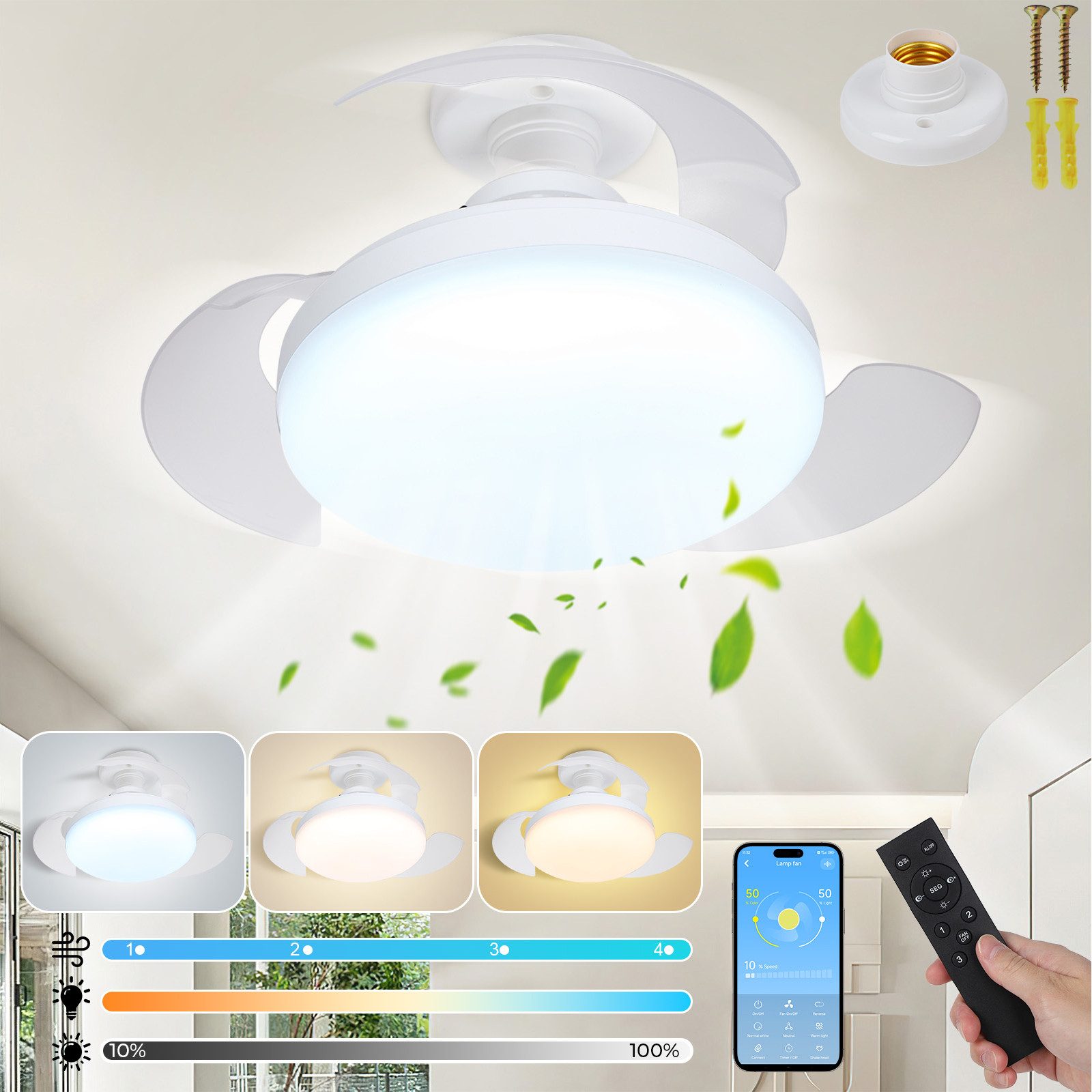 MUPOO Deckenventilator LED Deckenleuchte Weiß 48W günstig online kaufen