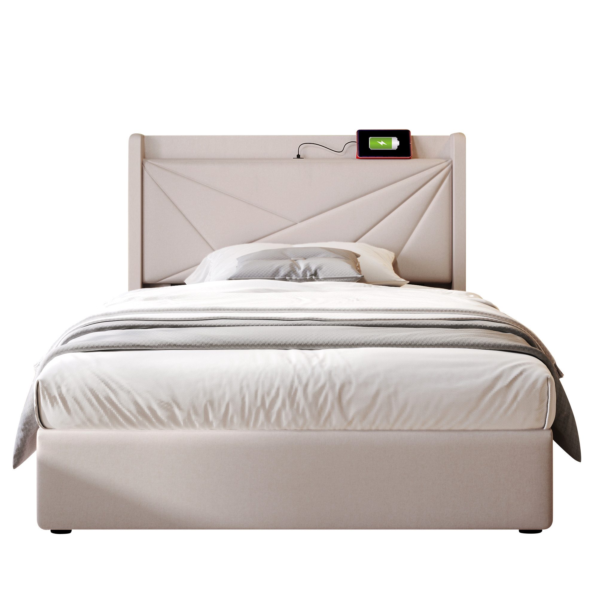 OKWISH Polsterbett Stauraumbett mit USB/Typ-C Ladeanschluss günstig online kaufen