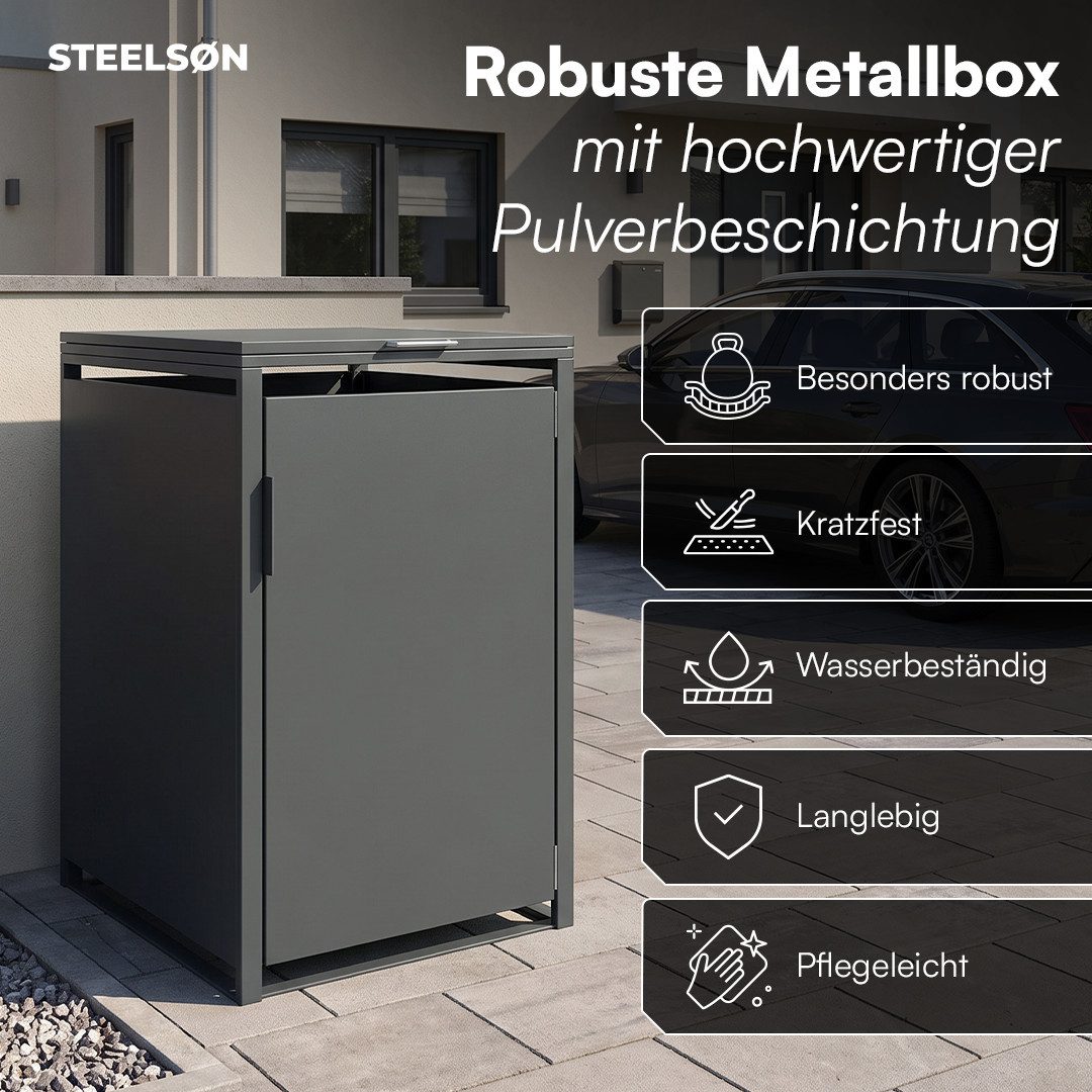 STEELSØN Mülltonnenbox Thoria 240L aus verzinktem Stahl (Anthrazit, verfügbar mit 1, 2, 3, 4, oder 5 Türen), Für 1 Tonne